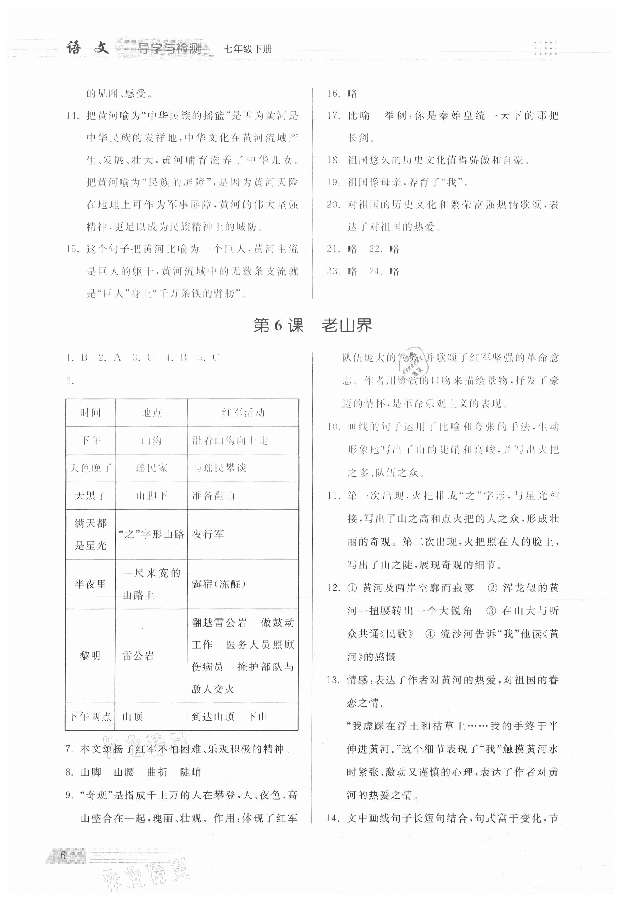 2021年導(dǎo)學(xué)與檢測(cè)七年級(jí)語(yǔ)文下冊(cè)人教版 參考答案第6頁(yè)