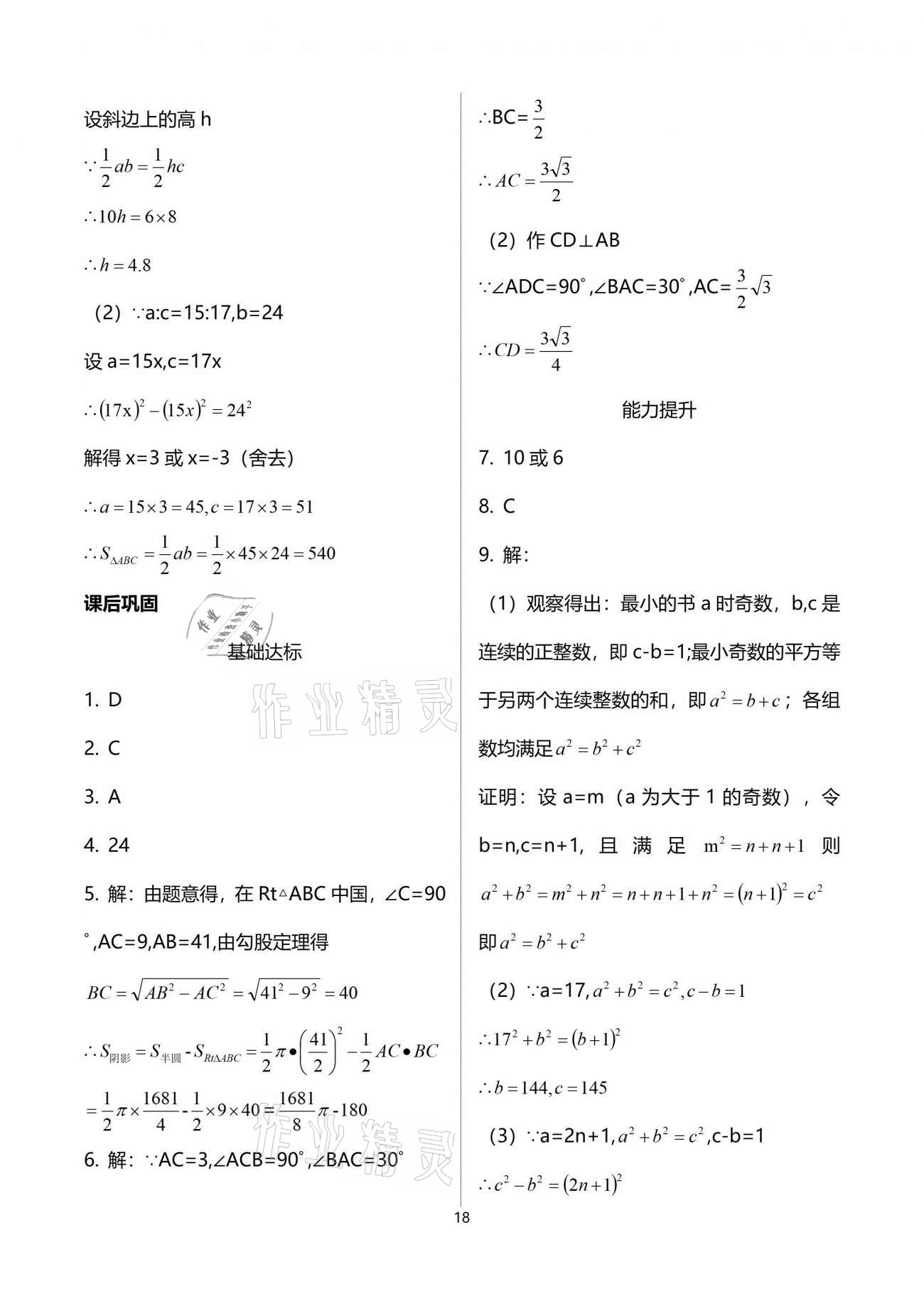 2021年学习指要八年级数学下册人教版重庆专用 参考答案第18页