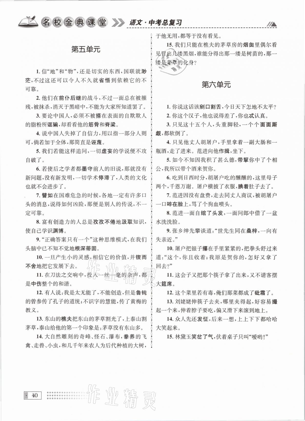 2021年名校金典課堂中考總復(fù)習(xí)語文成都專版 參考答案第40頁