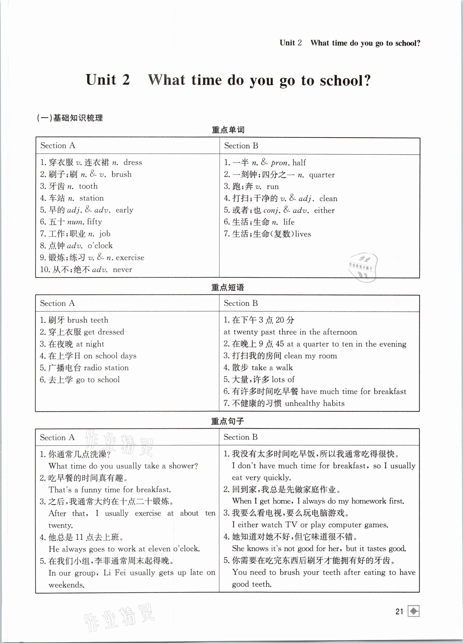 2021年名校金典課堂七年級(jí)英語下冊人教版成都專版 參考答案第21頁