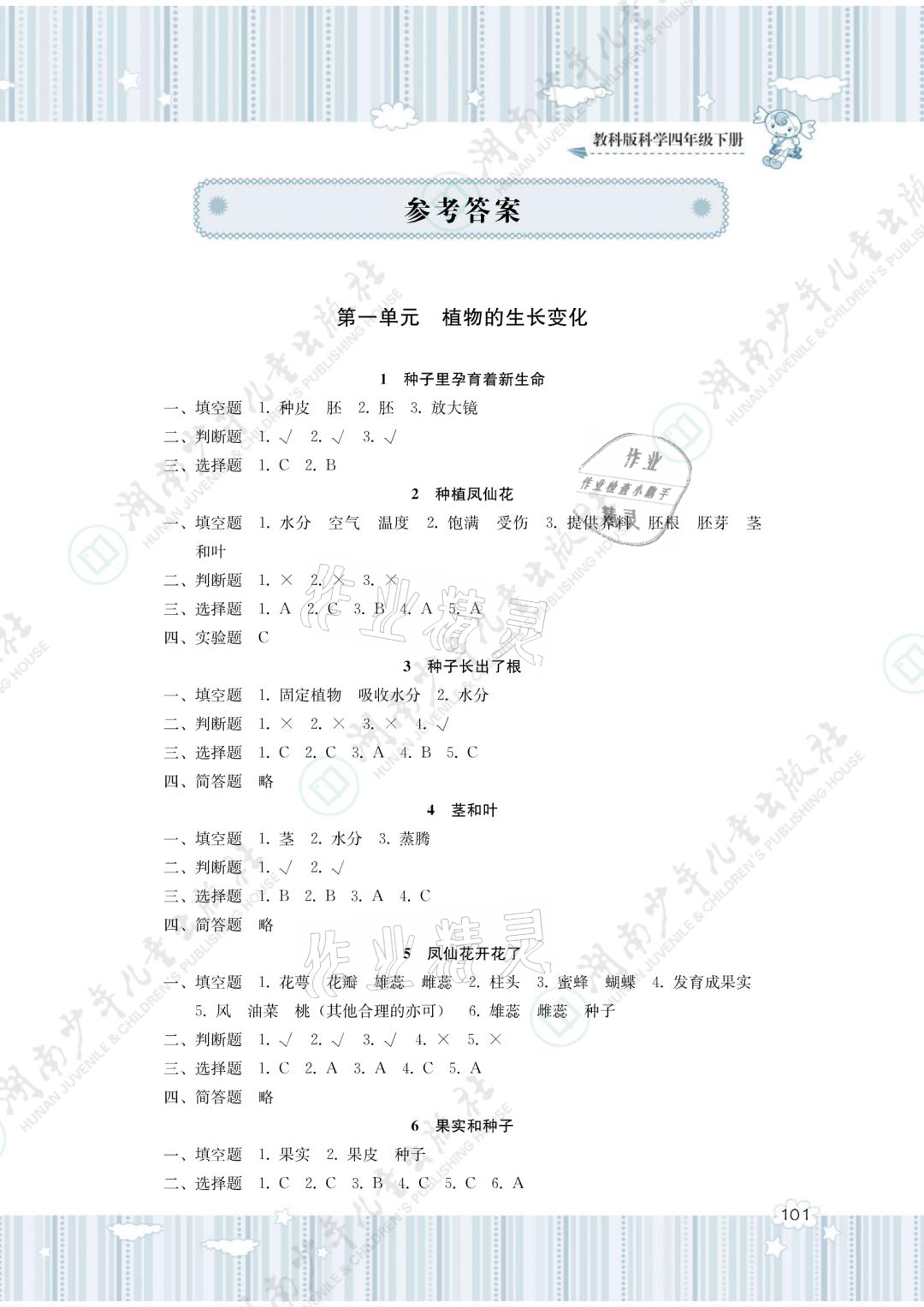 2021年同步实践评价课程基础训练四年级科学下册教科版 参考答案第1页