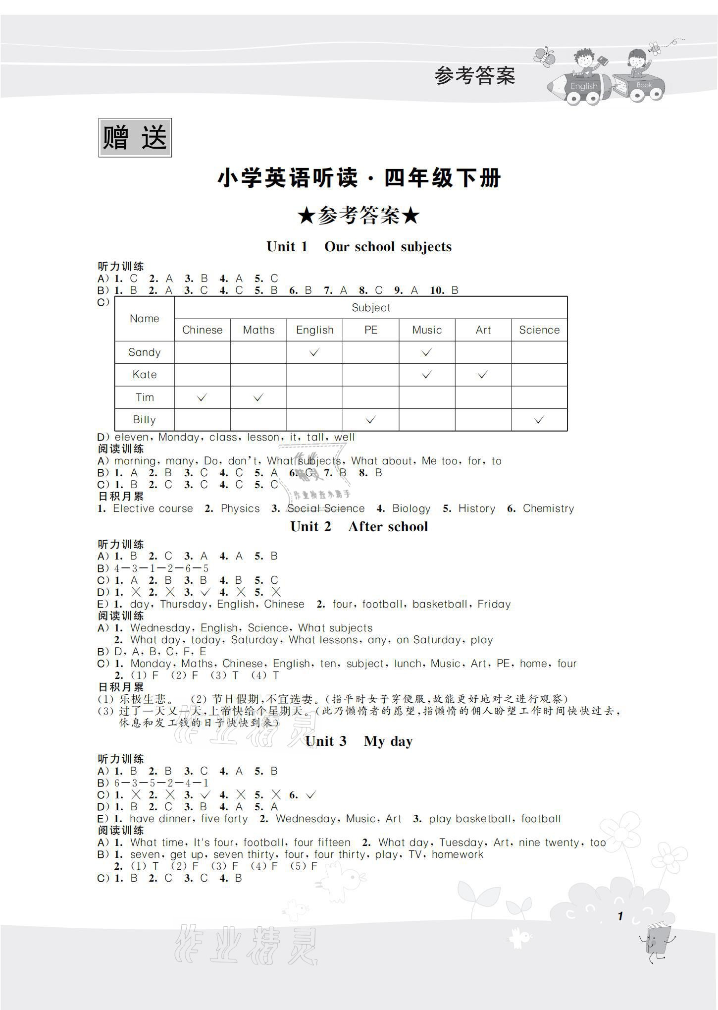 2021年聽(tīng)讀教室小學(xué)英語(yǔ)聽(tīng)讀四年級(jí)下冊(cè)譯林版 參考答案第1頁(yè)