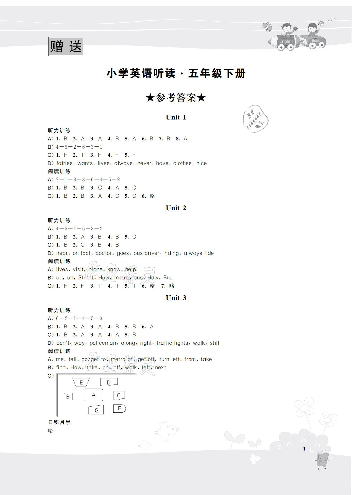 2021年听读教室小学英语听读五年级下册译林版 参考答案第1页