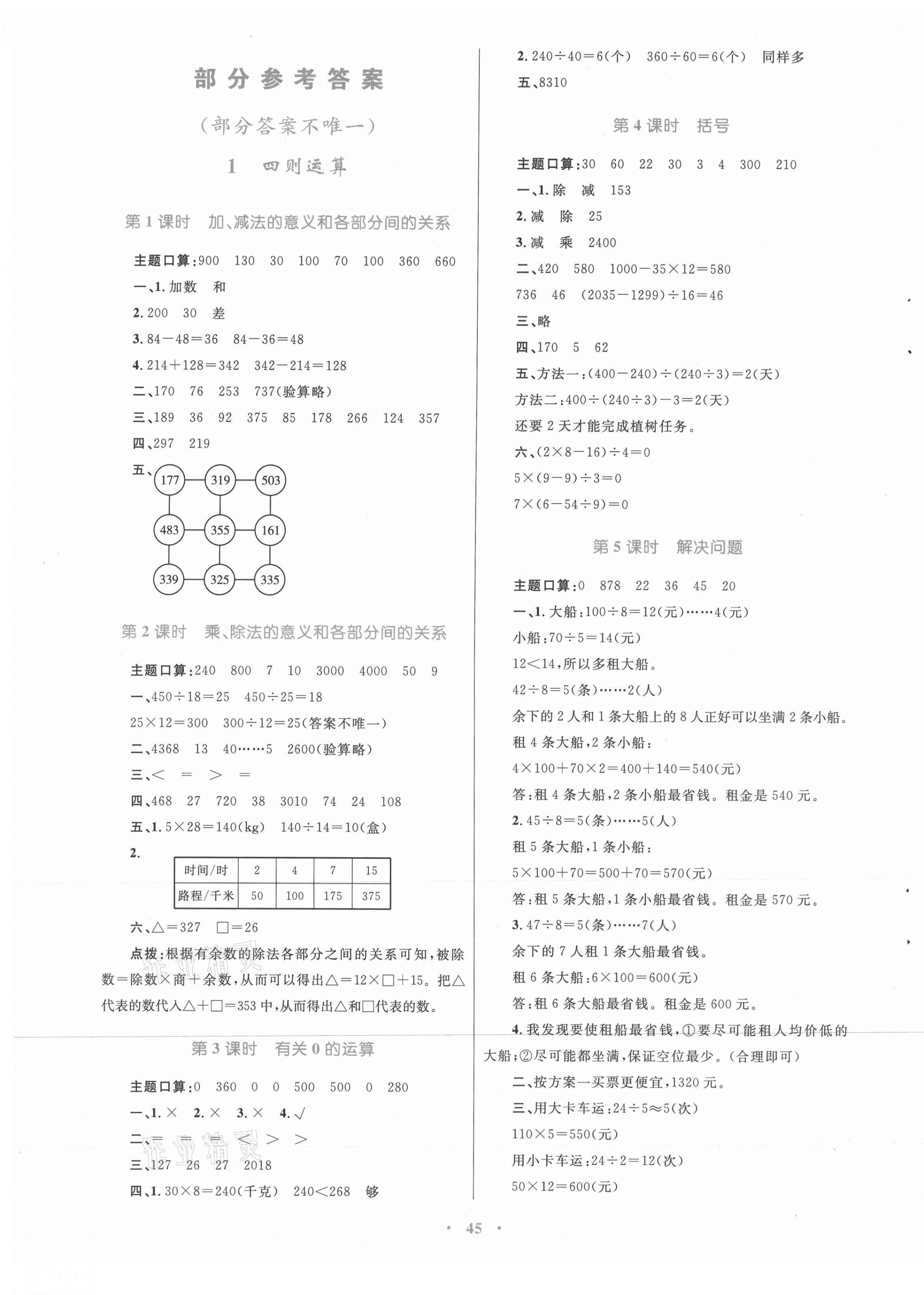 2021年快乐练练吧同步练习四年级数学下册人教版青海专版 第1页