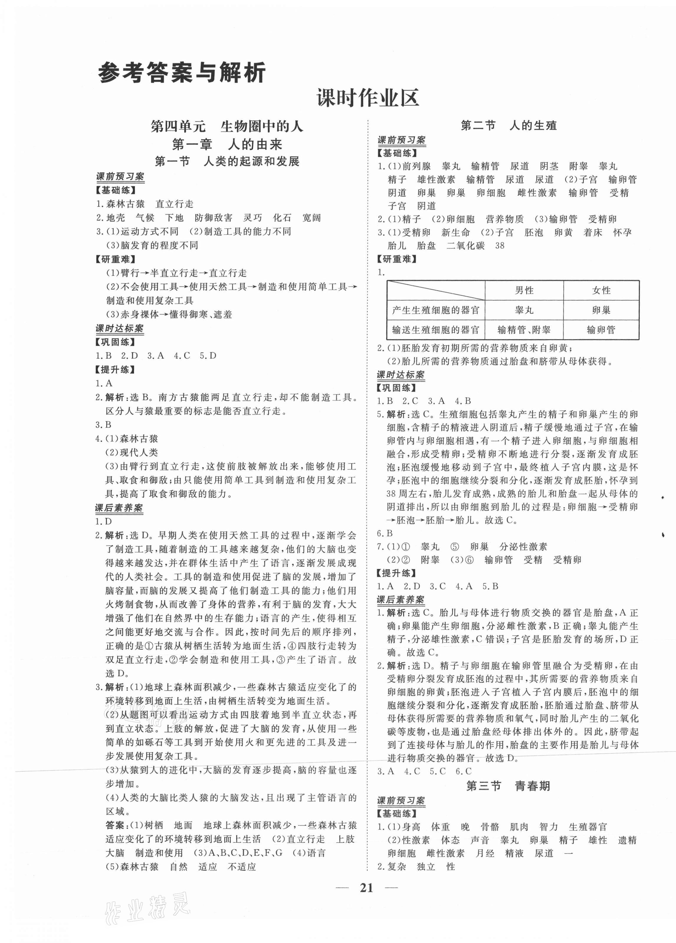 2021年新坐标同步练习七年级生物下册人教版青海专用 第1页