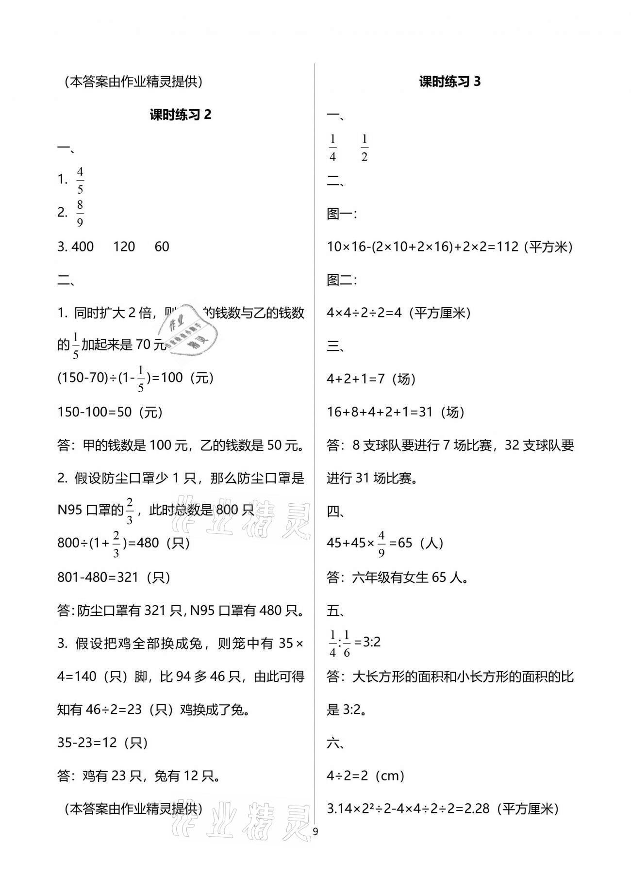 2021年新课程课堂同步练习册六年级数学下册苏教版 参考答案第9页