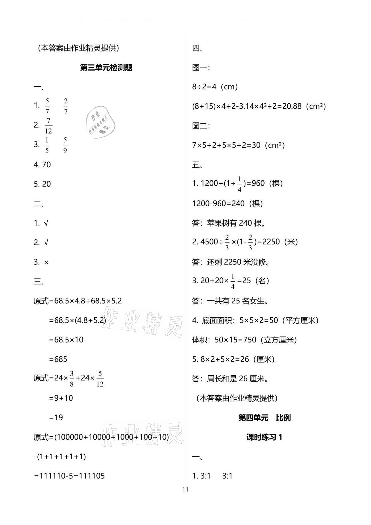 2021年新课程课堂同步练习册六年级数学下册苏教版 参考答案第11页