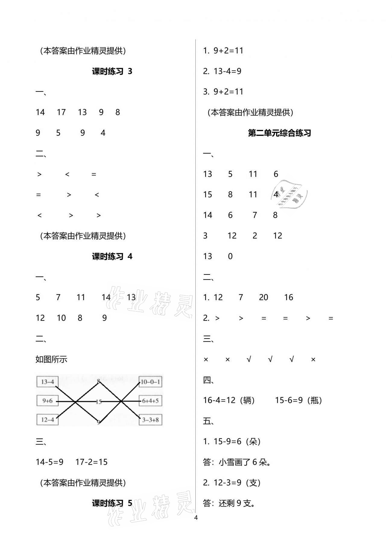 2021年新課程課堂同步練習(xí)冊一年級數(shù)學(xué)下冊人教版 參考答案第4頁