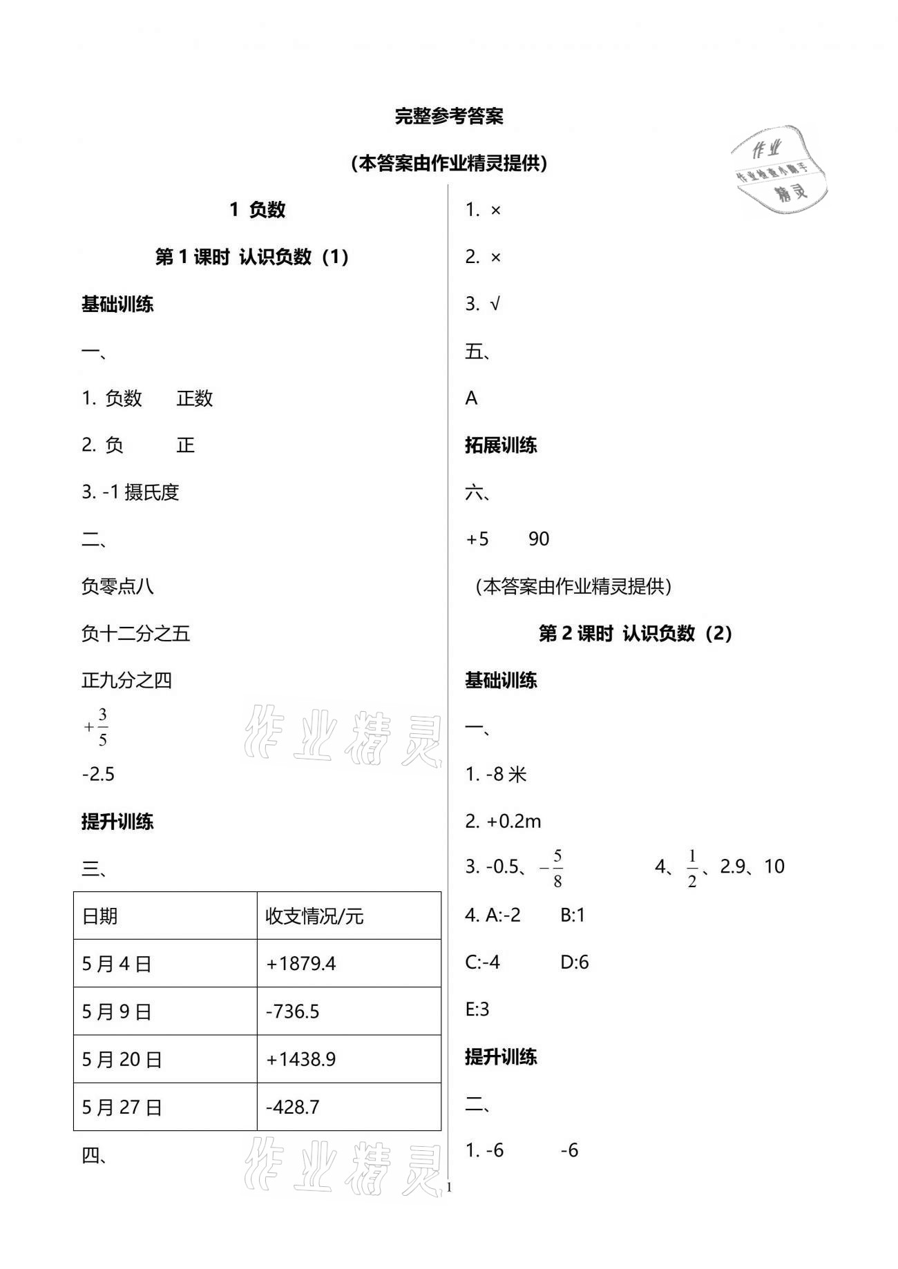 2021年新課程課堂同步練習(xí)冊(cè)六年級(jí)數(shù)學(xué)下冊(cè)人教版 參考答案第1頁(yè)