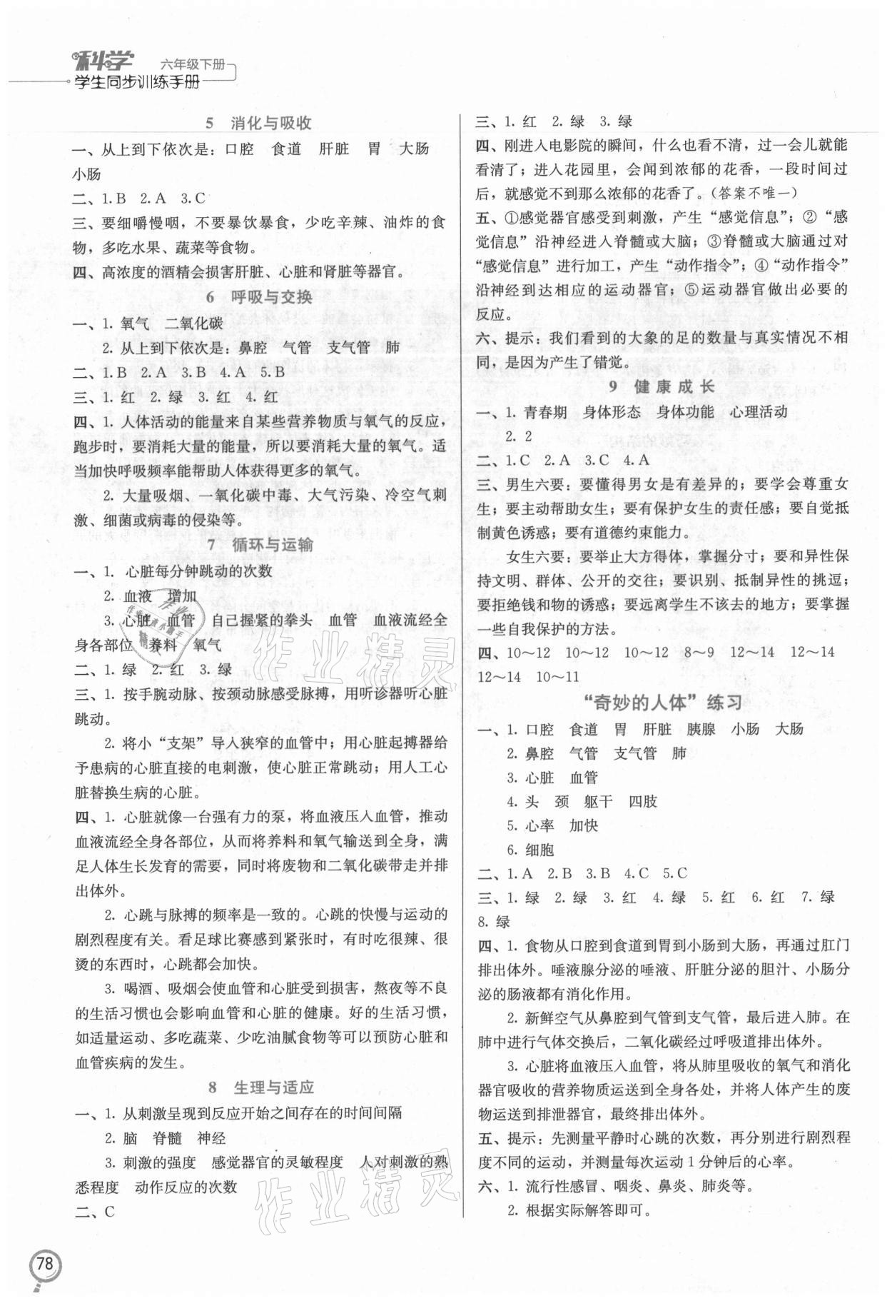 2021年科學(xué)學(xué)生同步訓(xùn)練手冊六年級下冊冀人版 第2頁