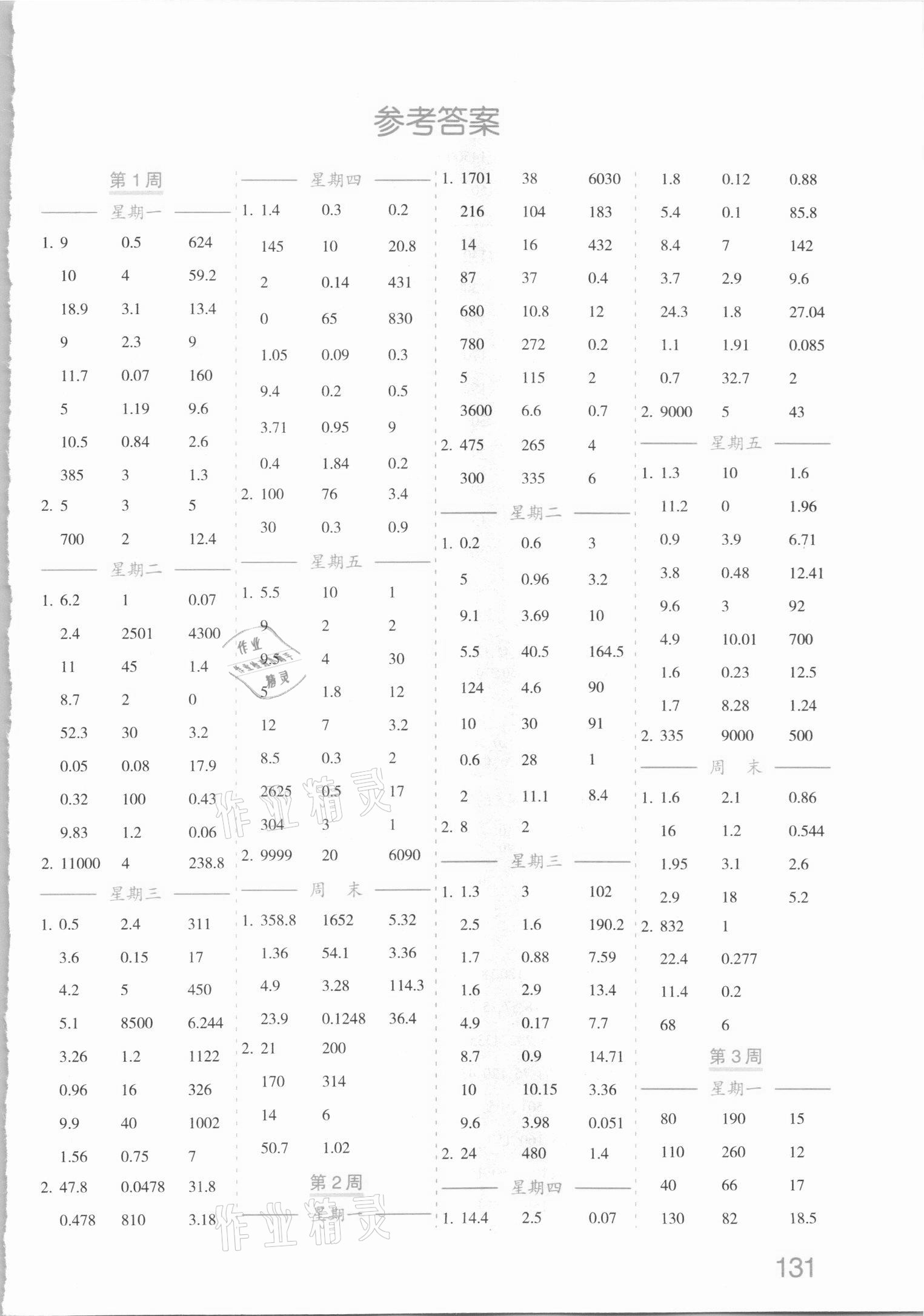 2021年小学数学计算高手五年级下册人教版四川教育出版社 第1页