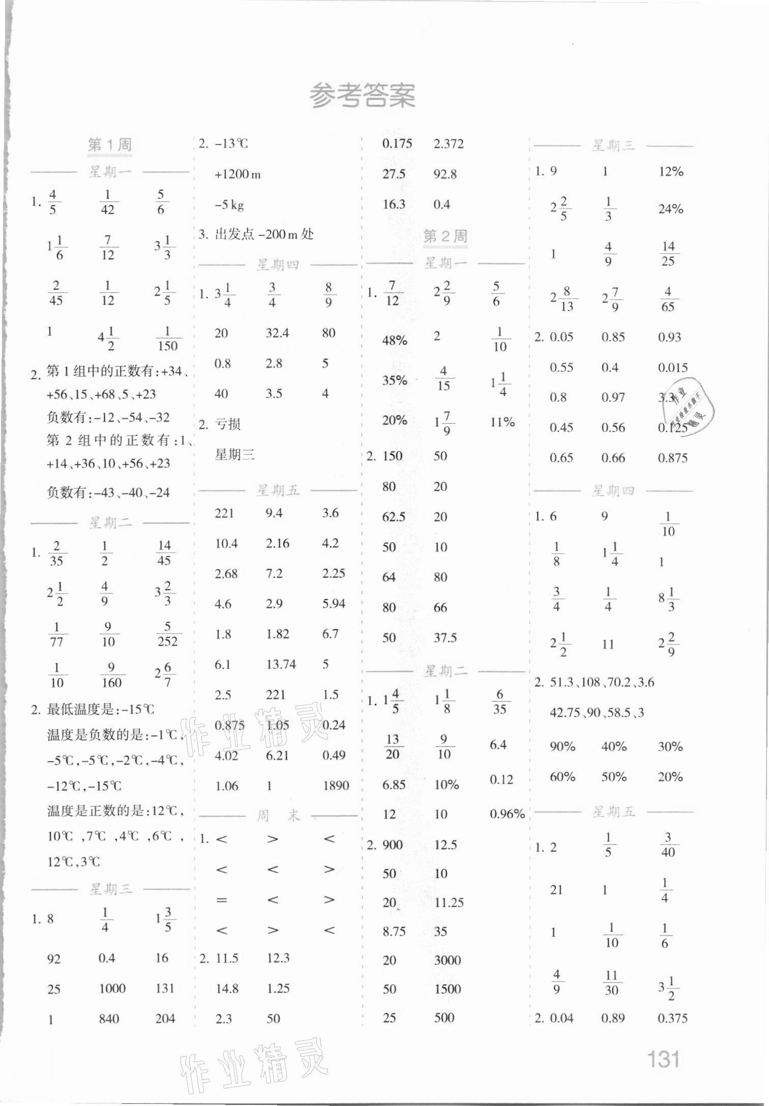 2021年小学数学计算高手六年级下册人教版四川教育出版社 第1页