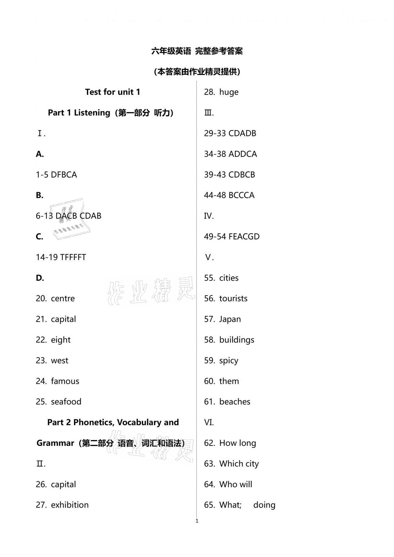 2021年導學先鋒六年級英語下冊滬教版54制 參考答案第1頁