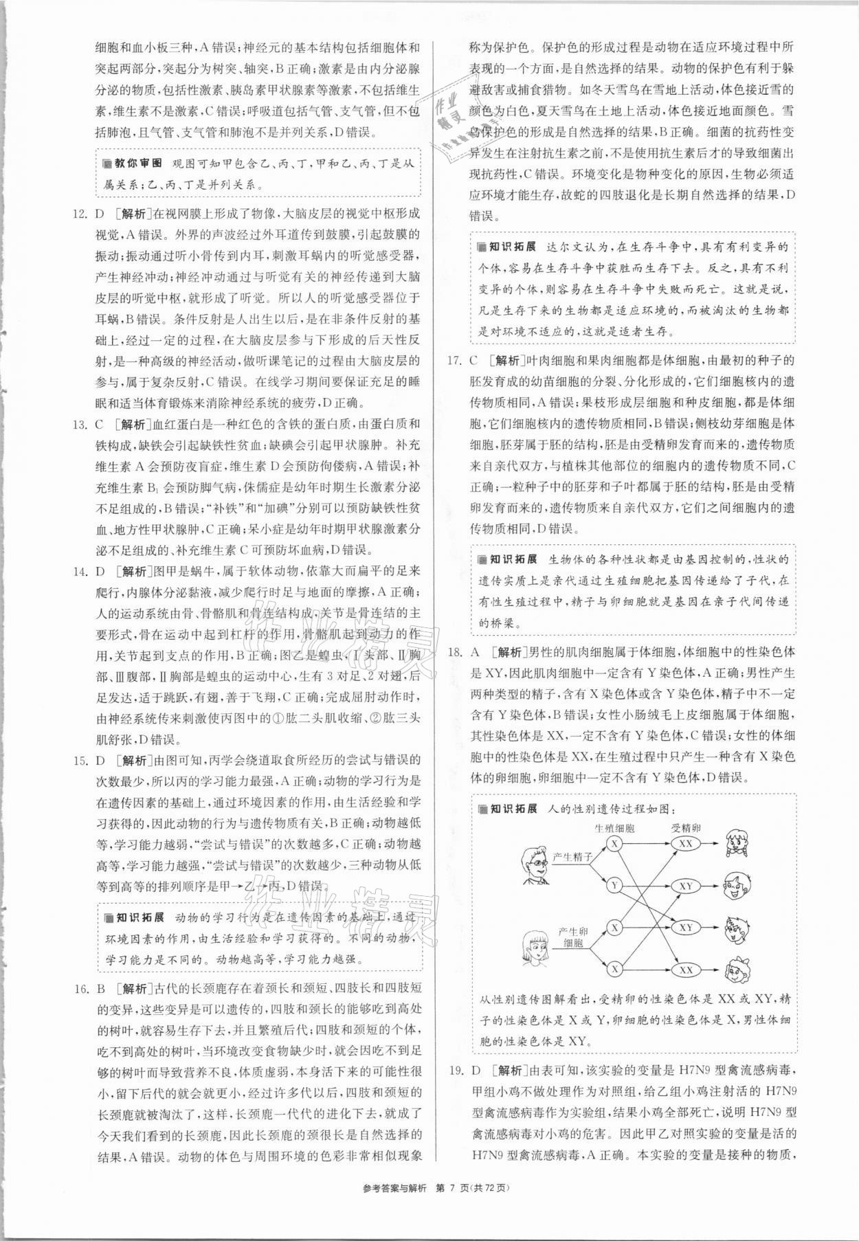 2021年春雨教育考必勝湖南省中考試卷精選生物 參考答案第7頁