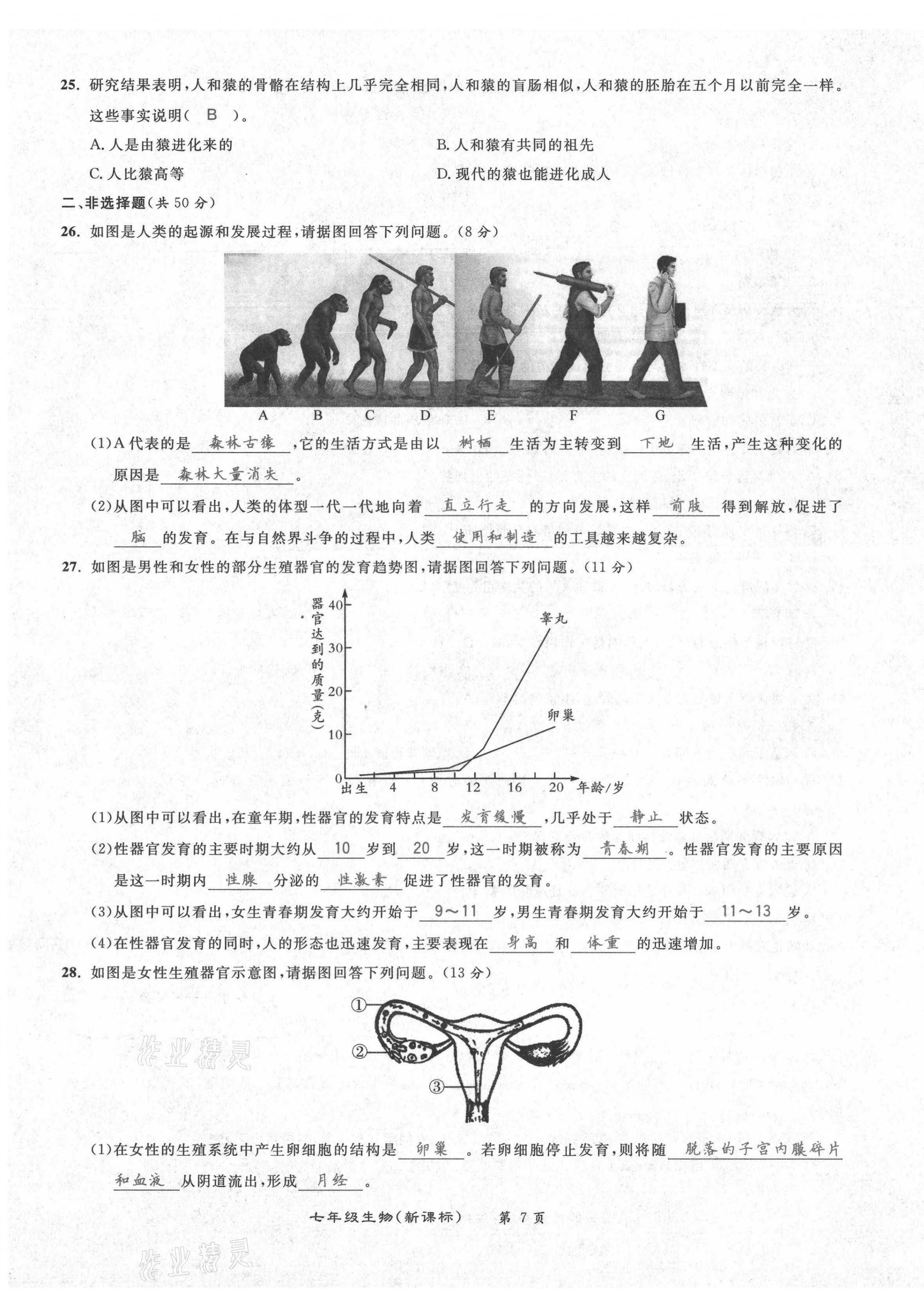 2021年百所名校精點試題七年級生物下冊人教版 第7頁