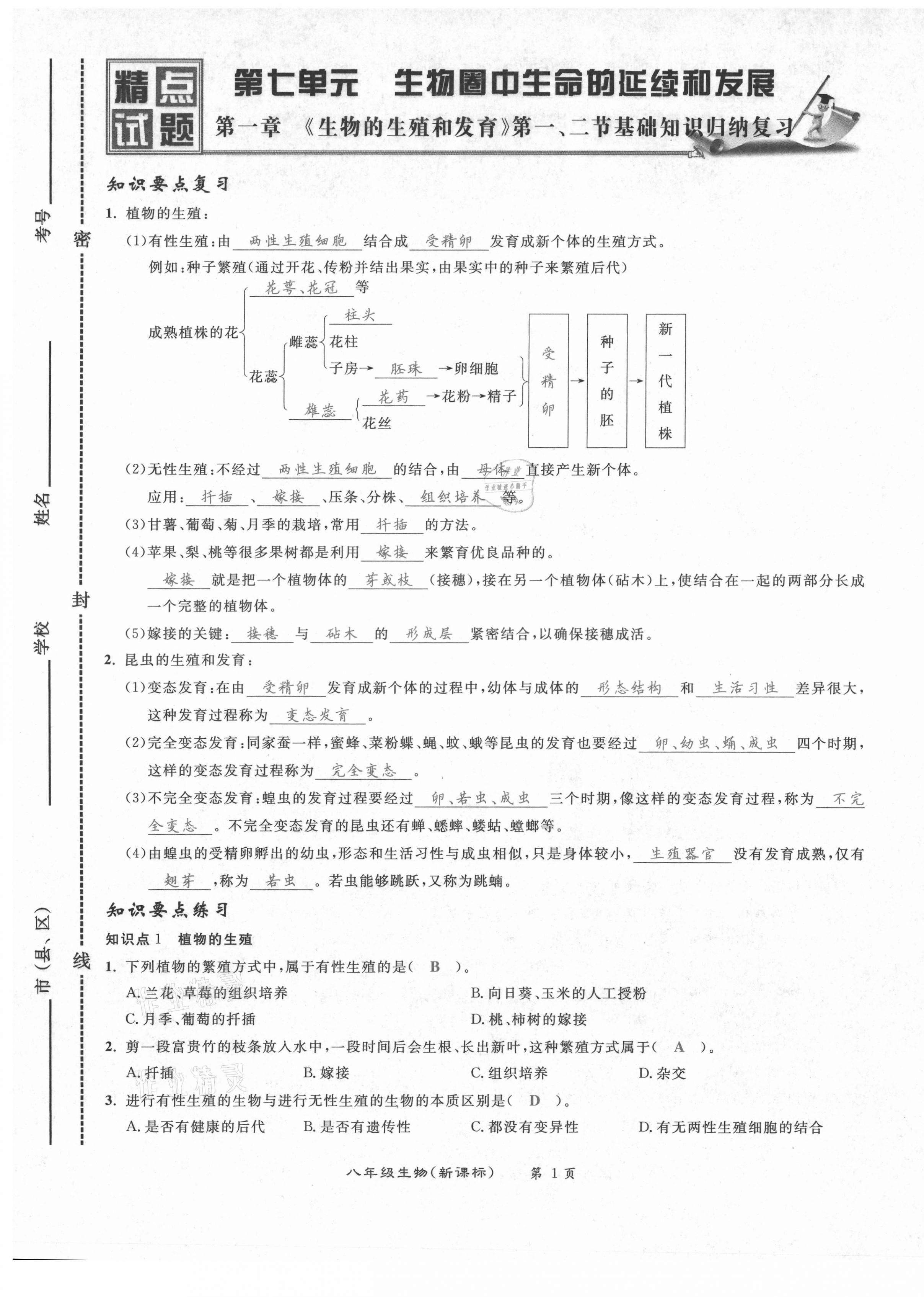 2021年百所名校精點(diǎn)試題八年級(jí)生物下冊(cè)人教版 第1頁(yè)