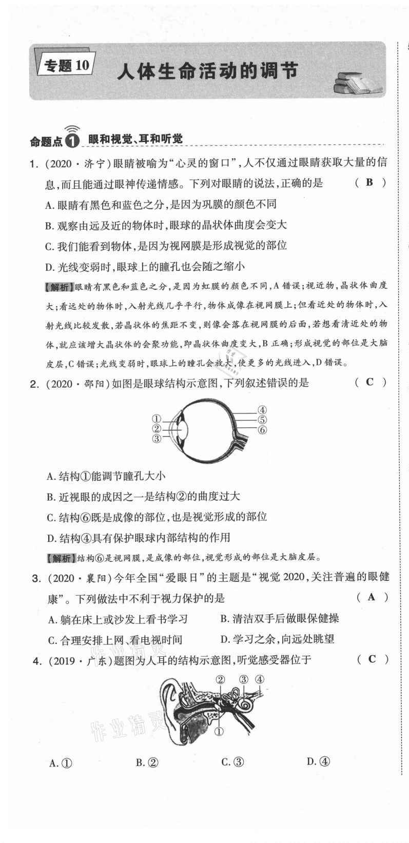 2021年中考命題大解密生物陽光出版社 參考答案第46頁