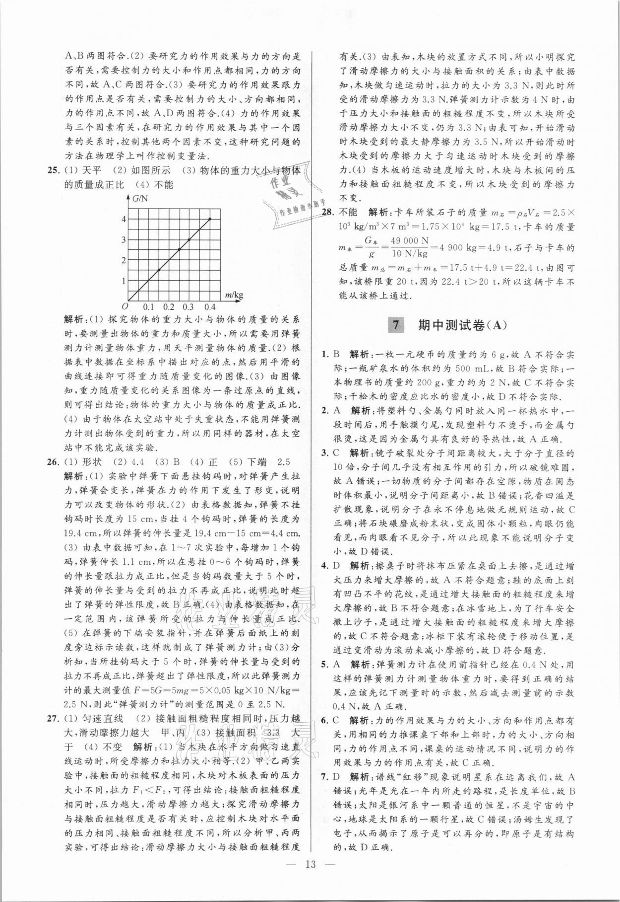 2021年亮點給力大試卷八年級物理下冊蘇科版 參考答案第13頁