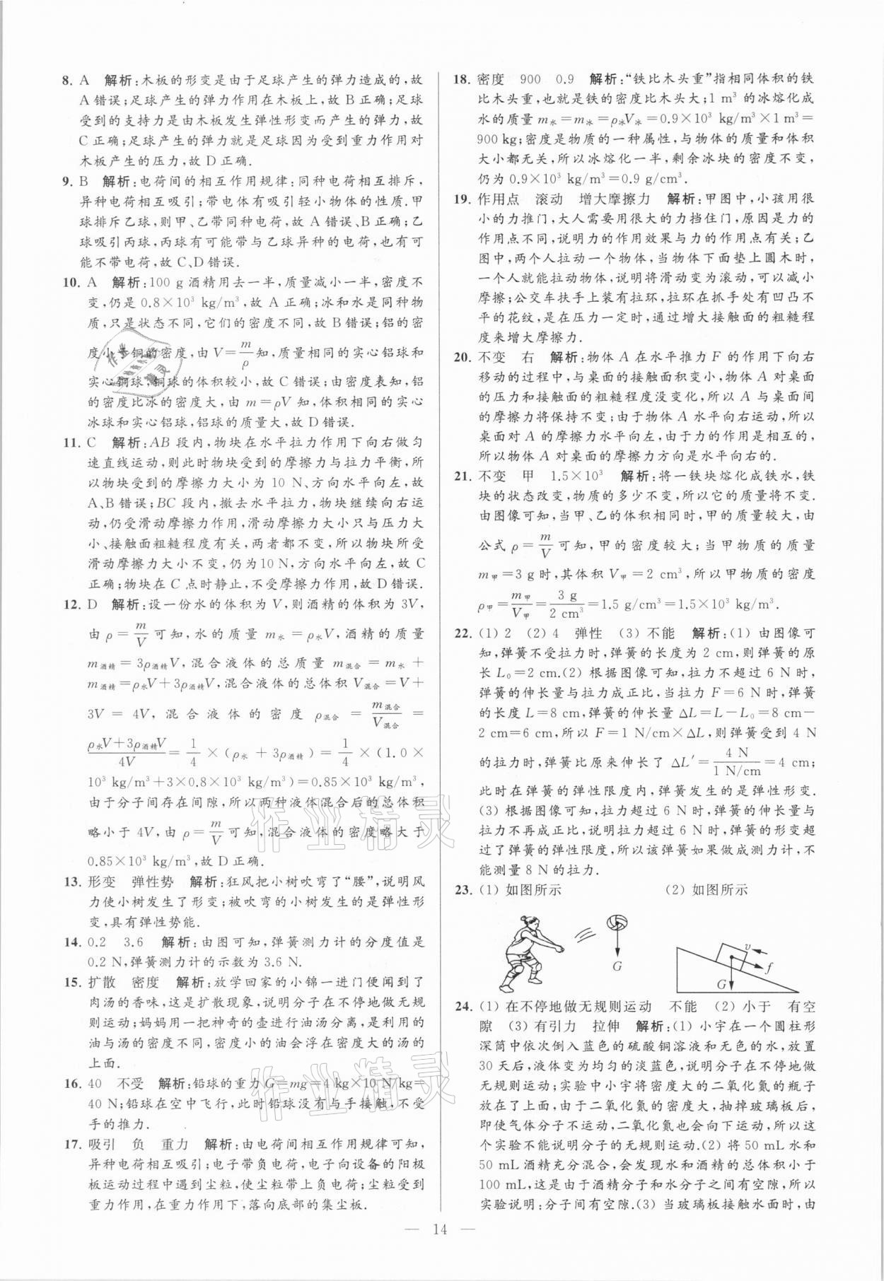 2021年亮點給力大試卷八年級物理下冊蘇科版 參考答案第14頁