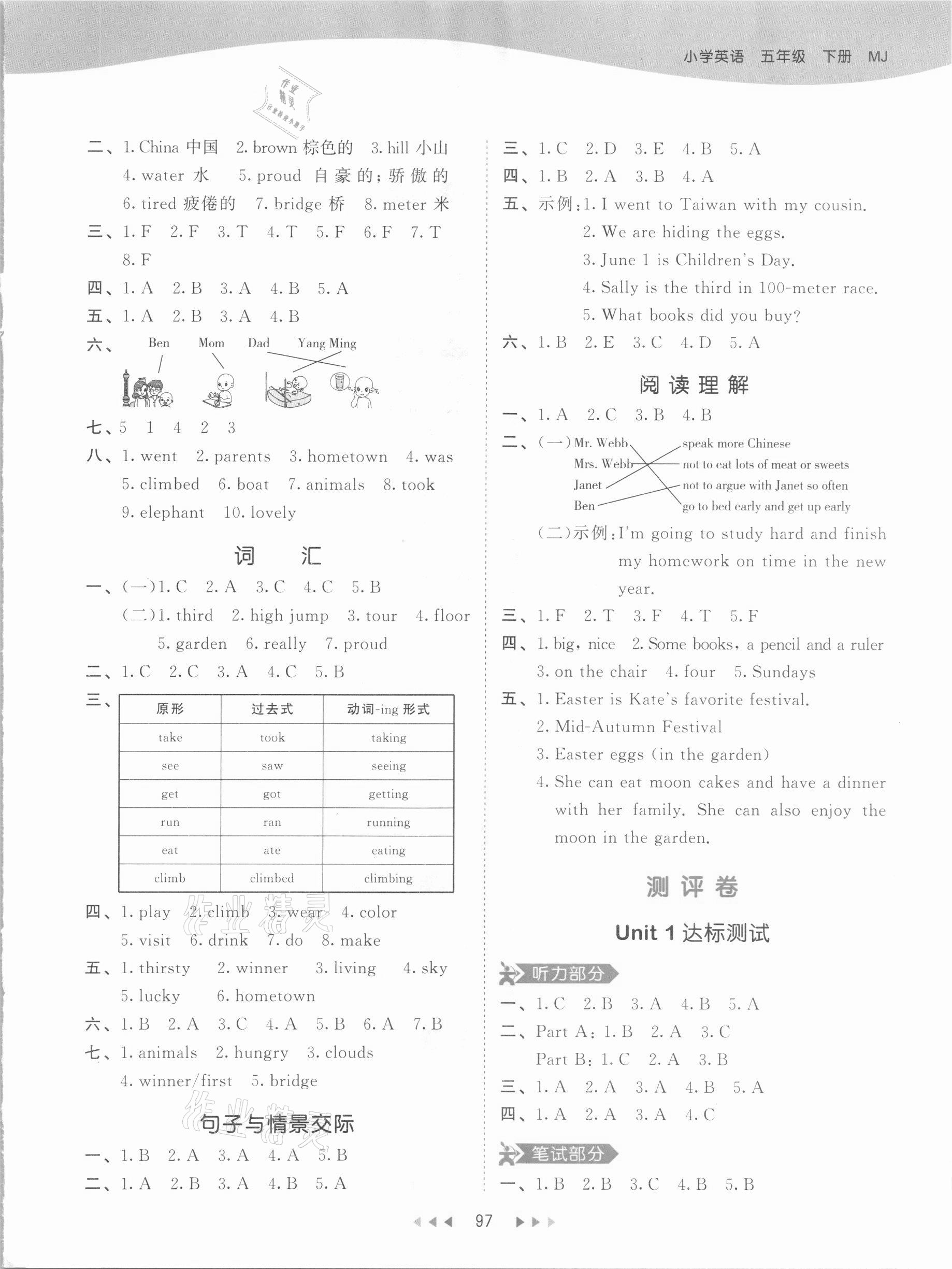 2021年53天天練五年級英語下冊閩教版 參考答案第5頁