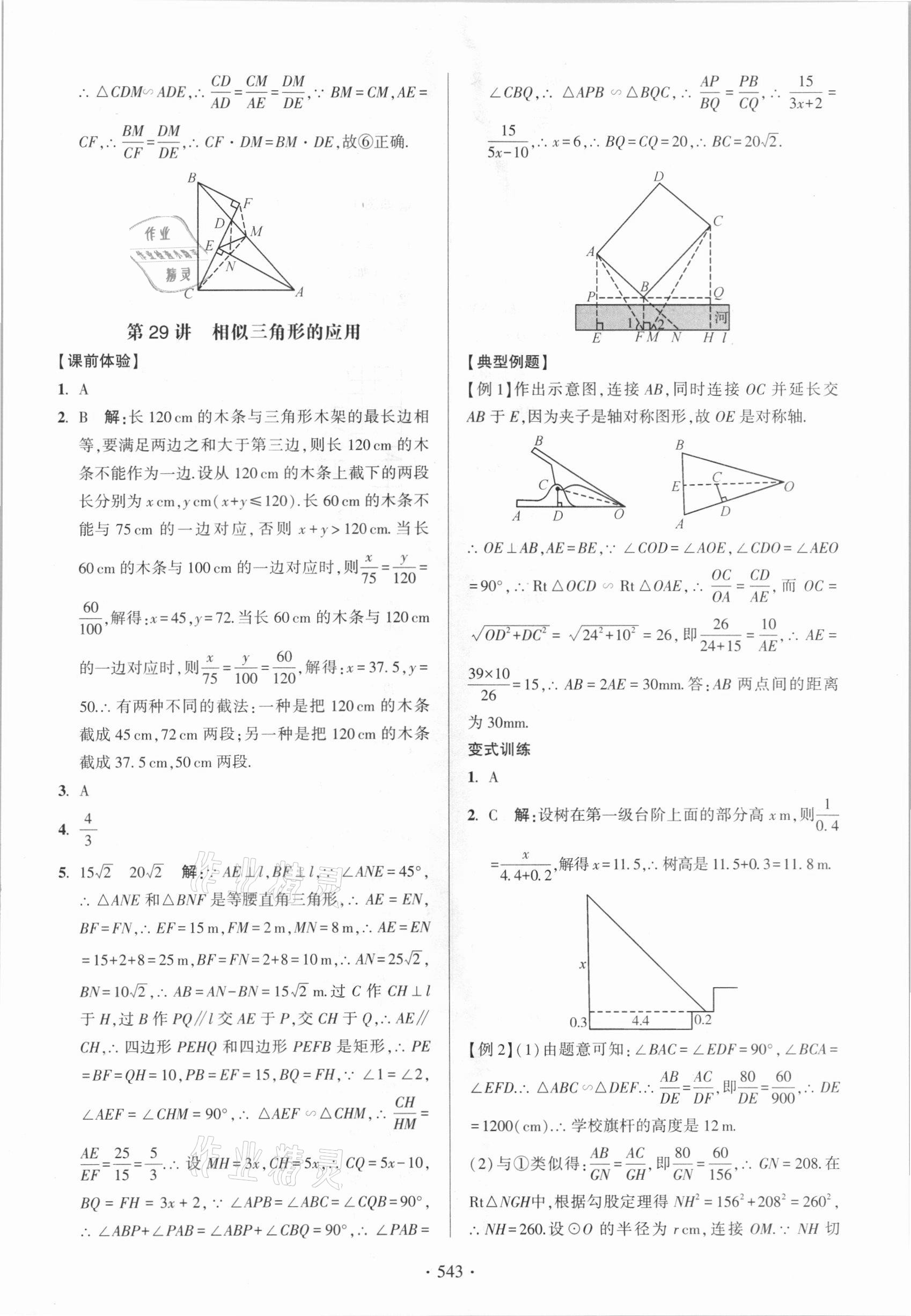 2021年中考總復習學習手冊數學浙江科學技術出版社 參考答案第51頁