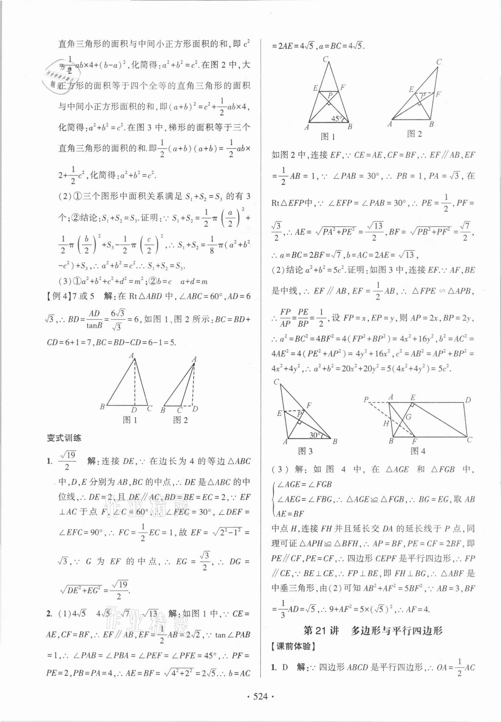 2021年中考總復習學習手冊數學浙江科學技術出版社 參考答案第32頁