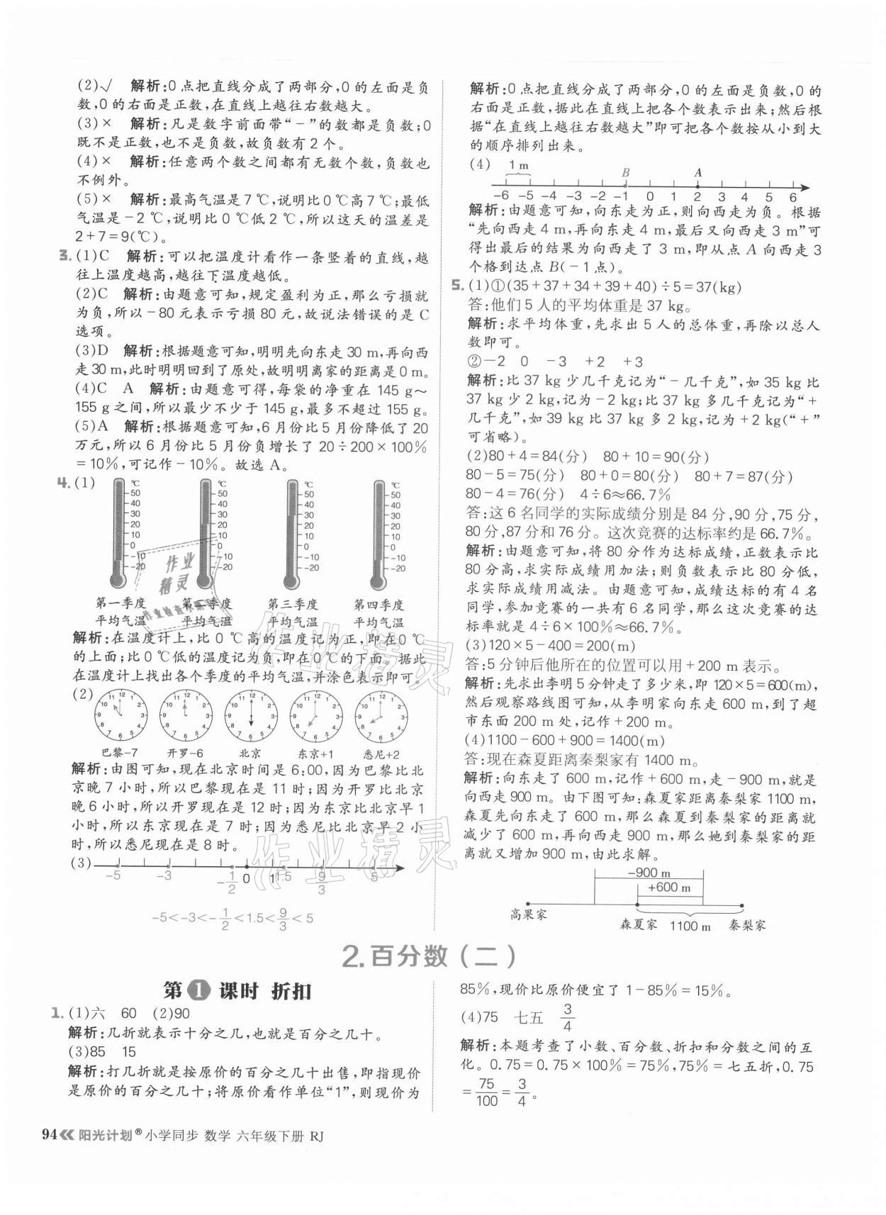 2021年陽光計(jì)劃小學(xué)同步六年級數(shù)學(xué)下冊人教版 參考答案第2頁