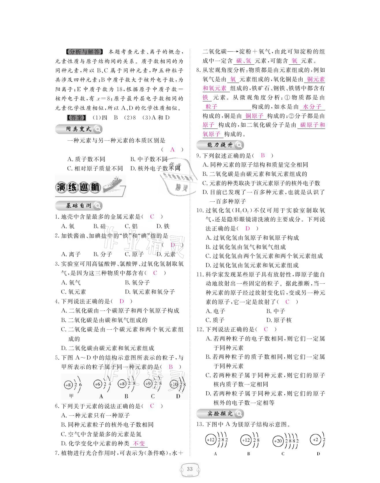 2021年領(lǐng)航新課標(biāo)練習(xí)冊(cè)九年級(jí)化學(xué)全一冊(cè)人教版 參考答案第33頁(yè)