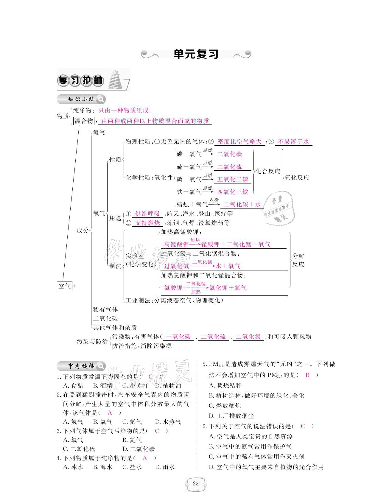 2021年領航新課標練習冊九年級化學全一冊人教版 參考答案第23頁