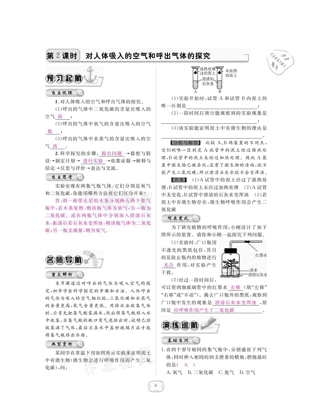 2021年領(lǐng)航新課標(biāo)練習(xí)冊九年級化學(xué)全一冊人教版 參考答案第6頁