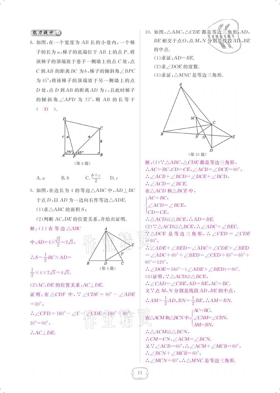 2021年領(lǐng)航新課標(biāo)練習(xí)冊(cè)八年級(jí)數(shù)學(xué)下冊(cè)北師大版 參考答案第11頁