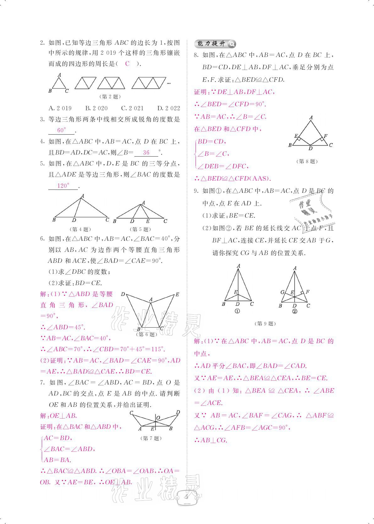 2021年領(lǐng)航新課標練習(xí)冊八年級數(shù)學(xué)下冊北師大版 參考答案第5頁