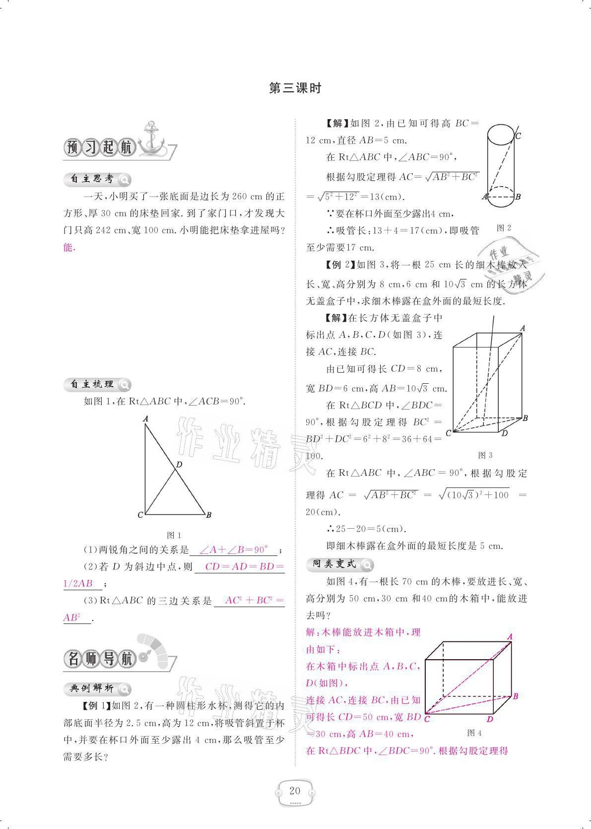 2021年領(lǐng)航新課標練習(xí)冊八年級數(shù)學(xué)下冊人教版 參考答案第20頁