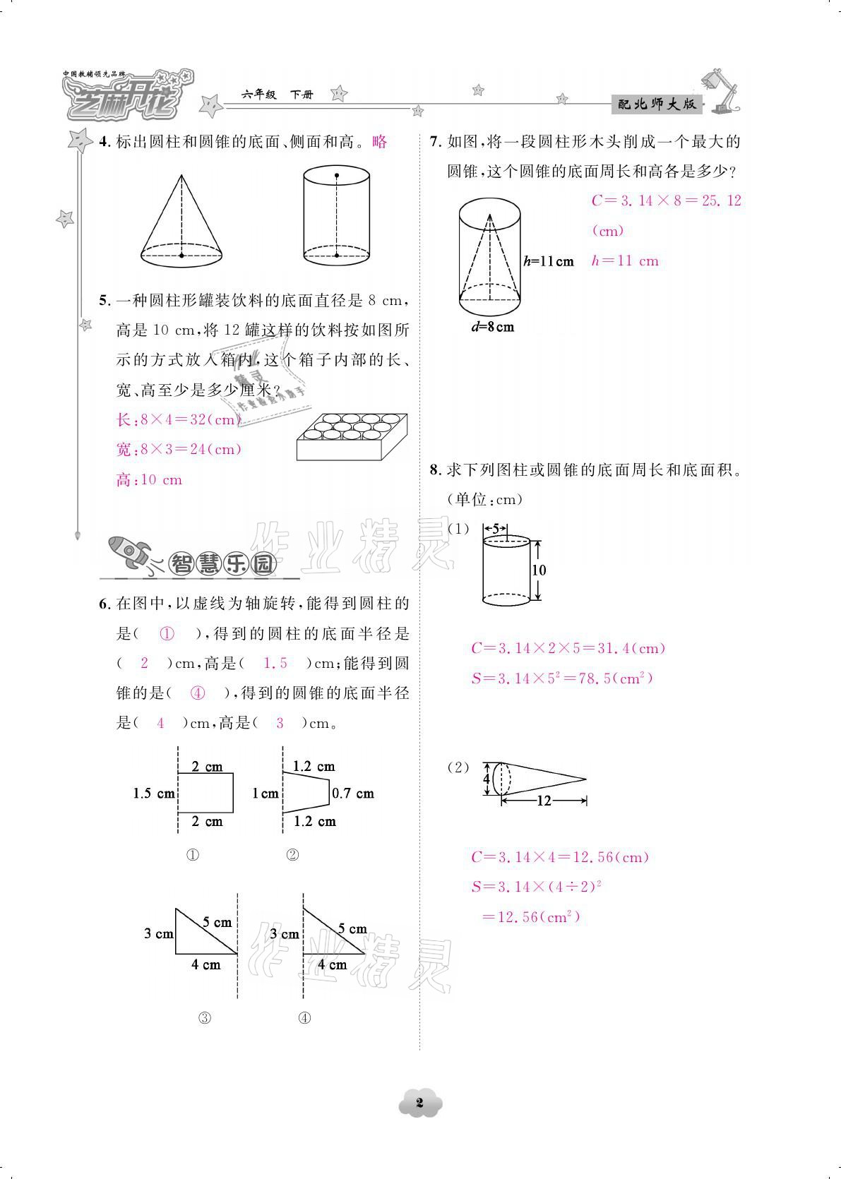 2021年領(lǐng)航新課標(biāo)練習(xí)冊六年級數(shù)學(xué)下冊北師大版 參考答案第2頁