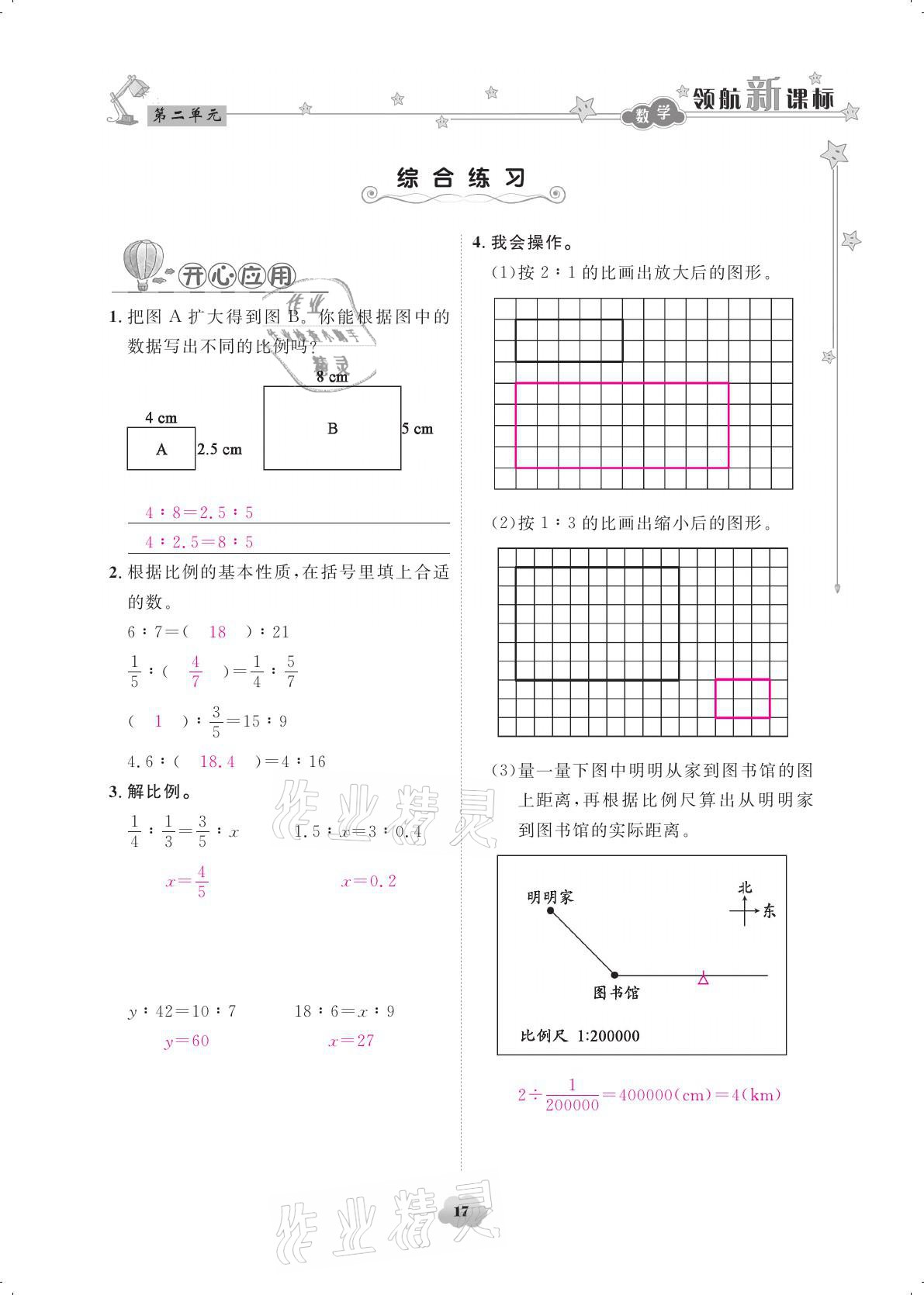 2021年領航新課標練習冊六年級數(shù)學下冊北師大版 參考答案第17頁