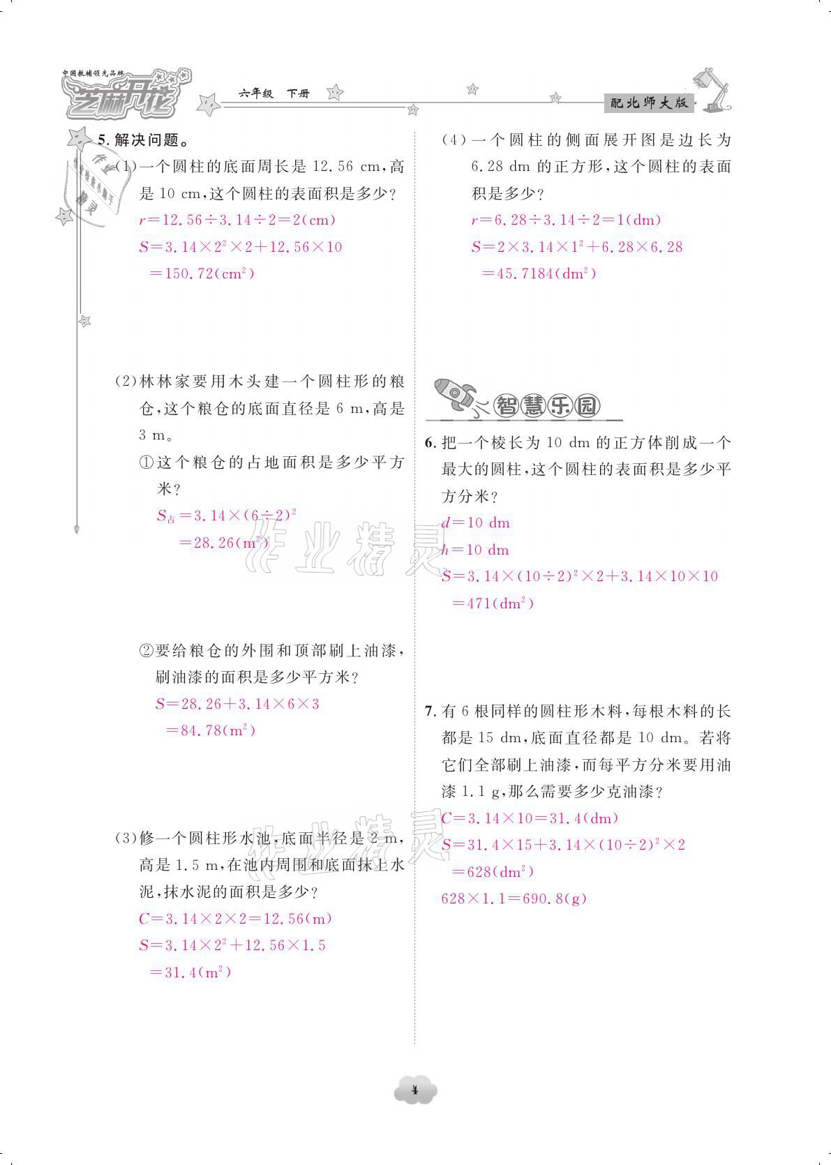 2021年領航新課標練習冊六年級數(shù)學下冊北師大版 參考答案第4頁