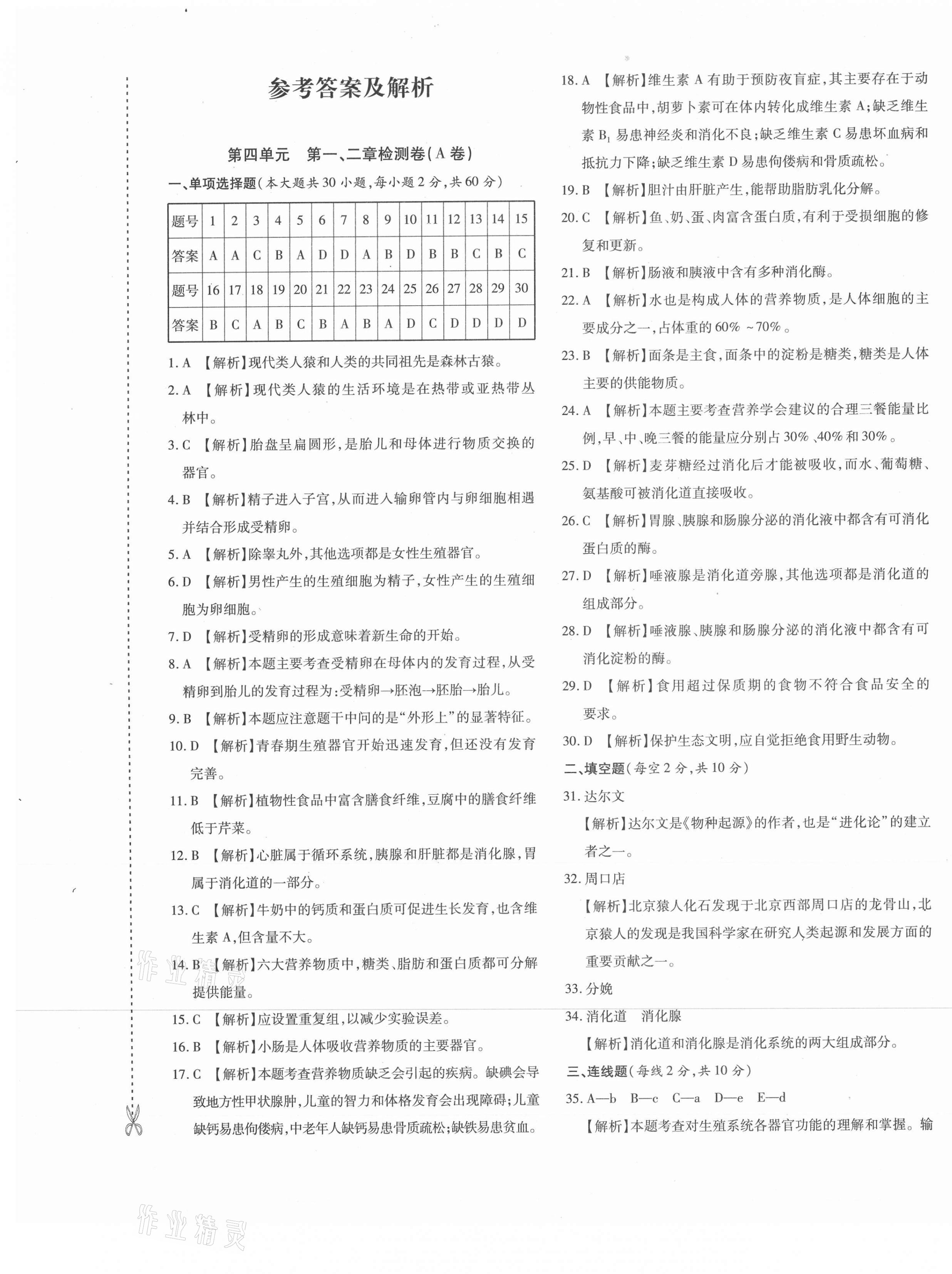 2021年优学1+1评价与测试七年级生物下册人教版 第1页