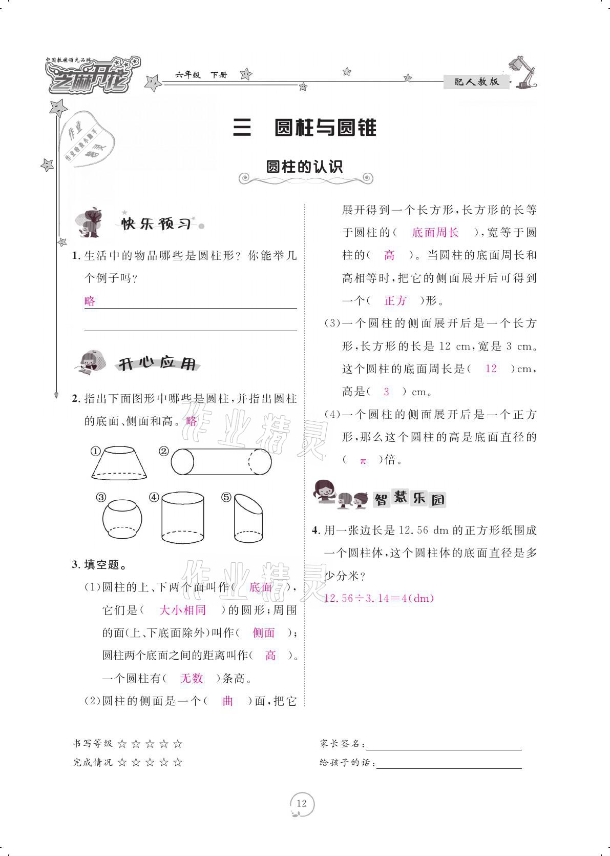 2021年領(lǐng)航新課標練習(xí)冊六年級數(shù)學(xué)下冊人教版 參考答案第12頁