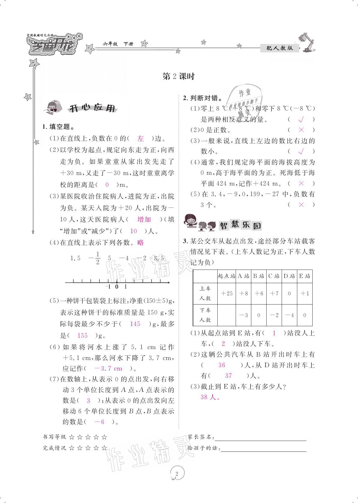 2021年領(lǐng)航新課標(biāo)練習(xí)冊六年級數(shù)學(xué)下冊人教版 參考答案第2頁