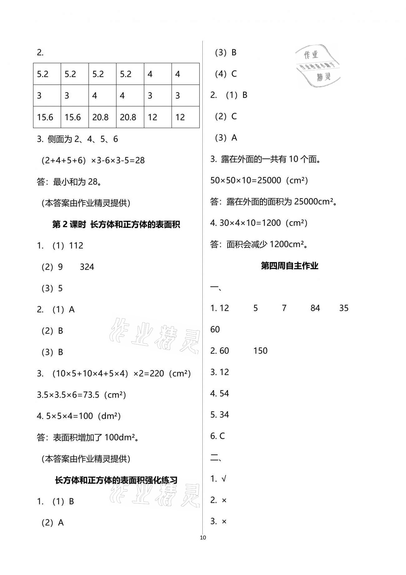 2021年新思维伴你学单元达标测试卷五年级数学下册人教版 参考答案第10页