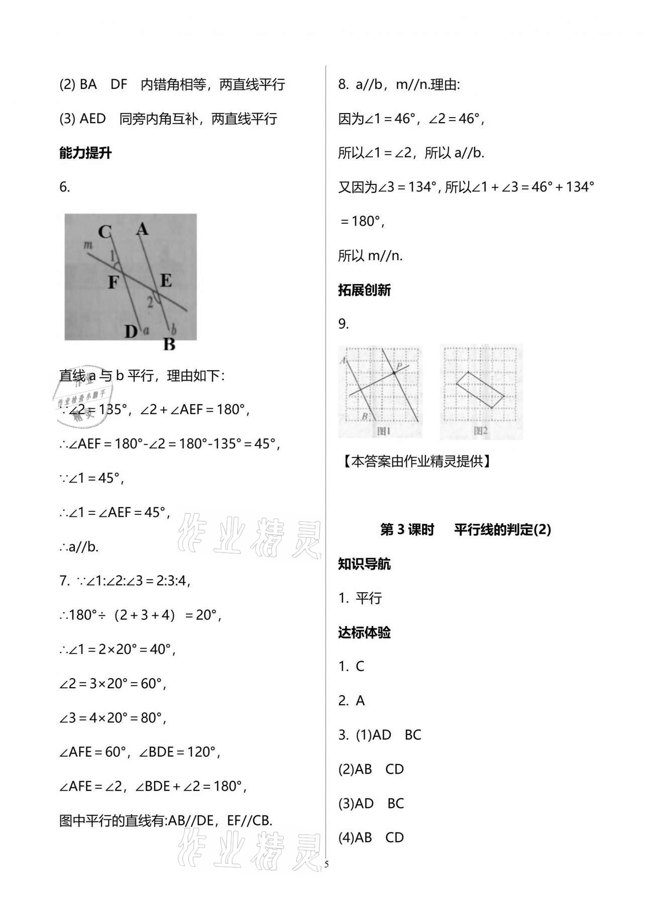 2021年新課程學習輔導七年級數(shù)學下冊人教版中山專版 參考答案第5頁