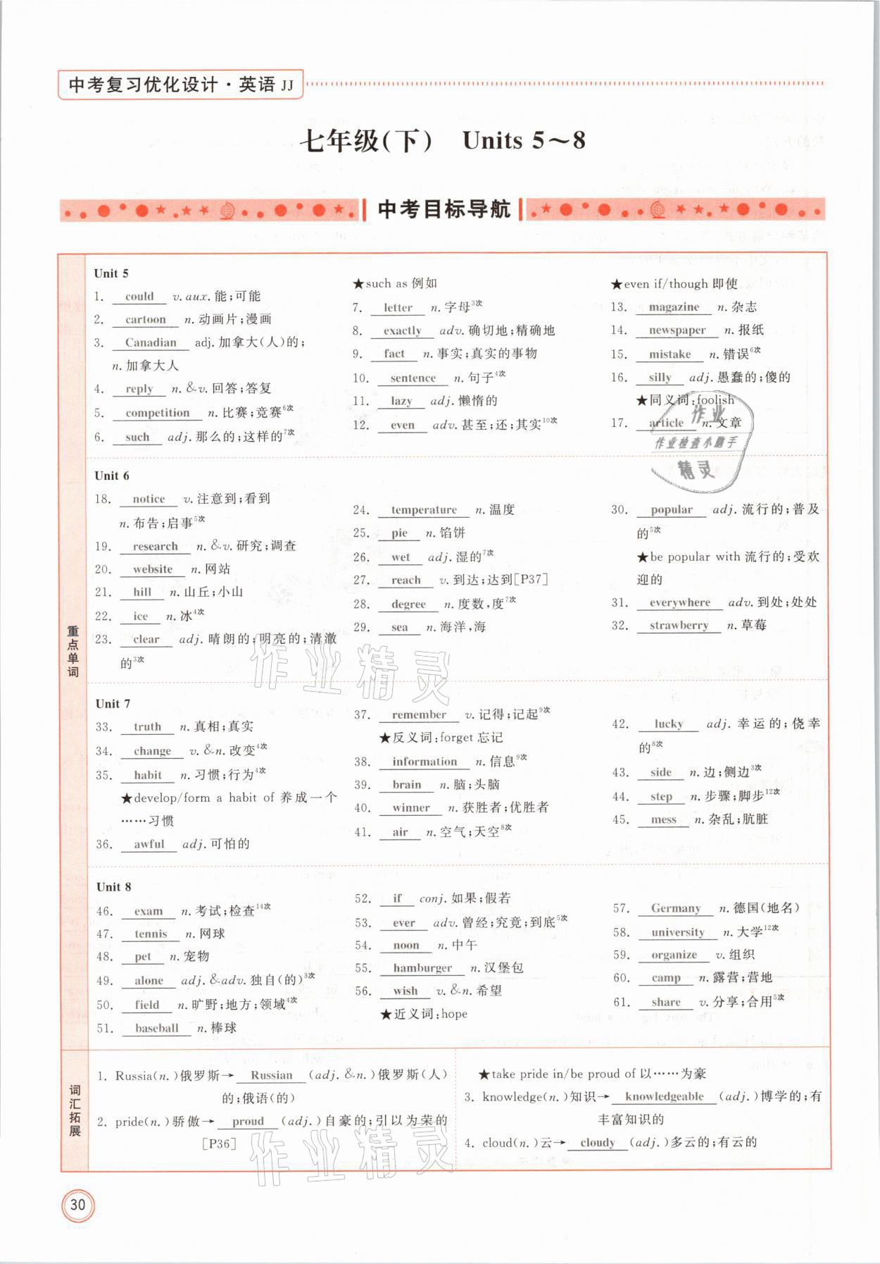 2021年冀考金榜中考總復(fù)習(xí)優(yōu)化設(shè)計(jì)英語冀教版 參考答案第30頁