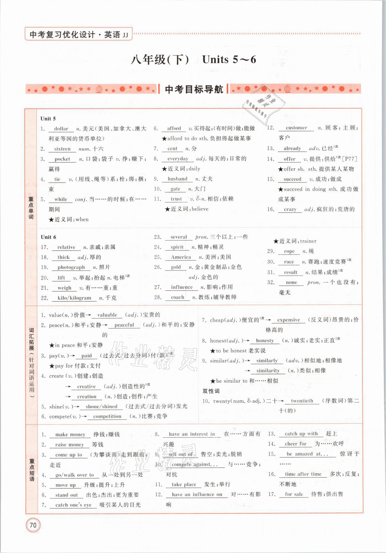 2021年冀考金榜中考總復(fù)習(xí)優(yōu)化設(shè)計(jì)英語冀教版 參考答案第70頁