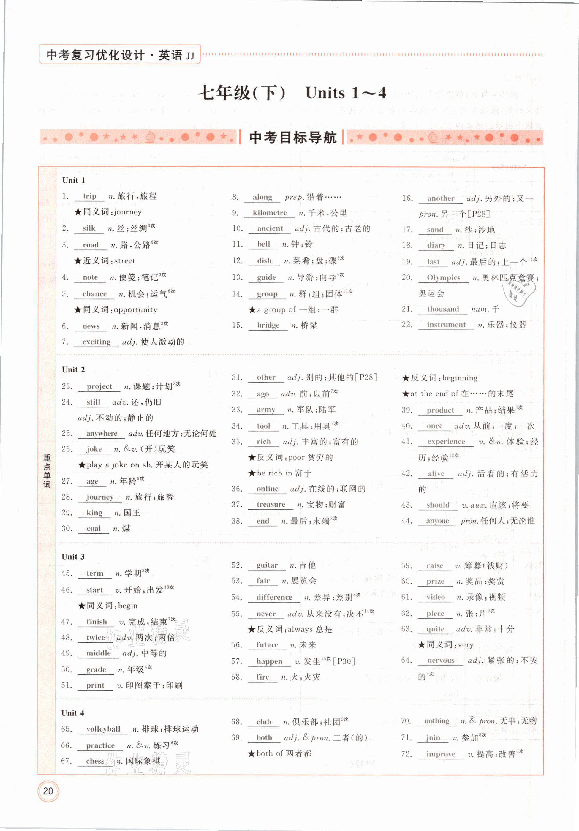 2021年冀考金榜中考總復(fù)習(xí)優(yōu)化設(shè)計(jì)英語(yǔ)冀教版 參考答案第20頁(yè)