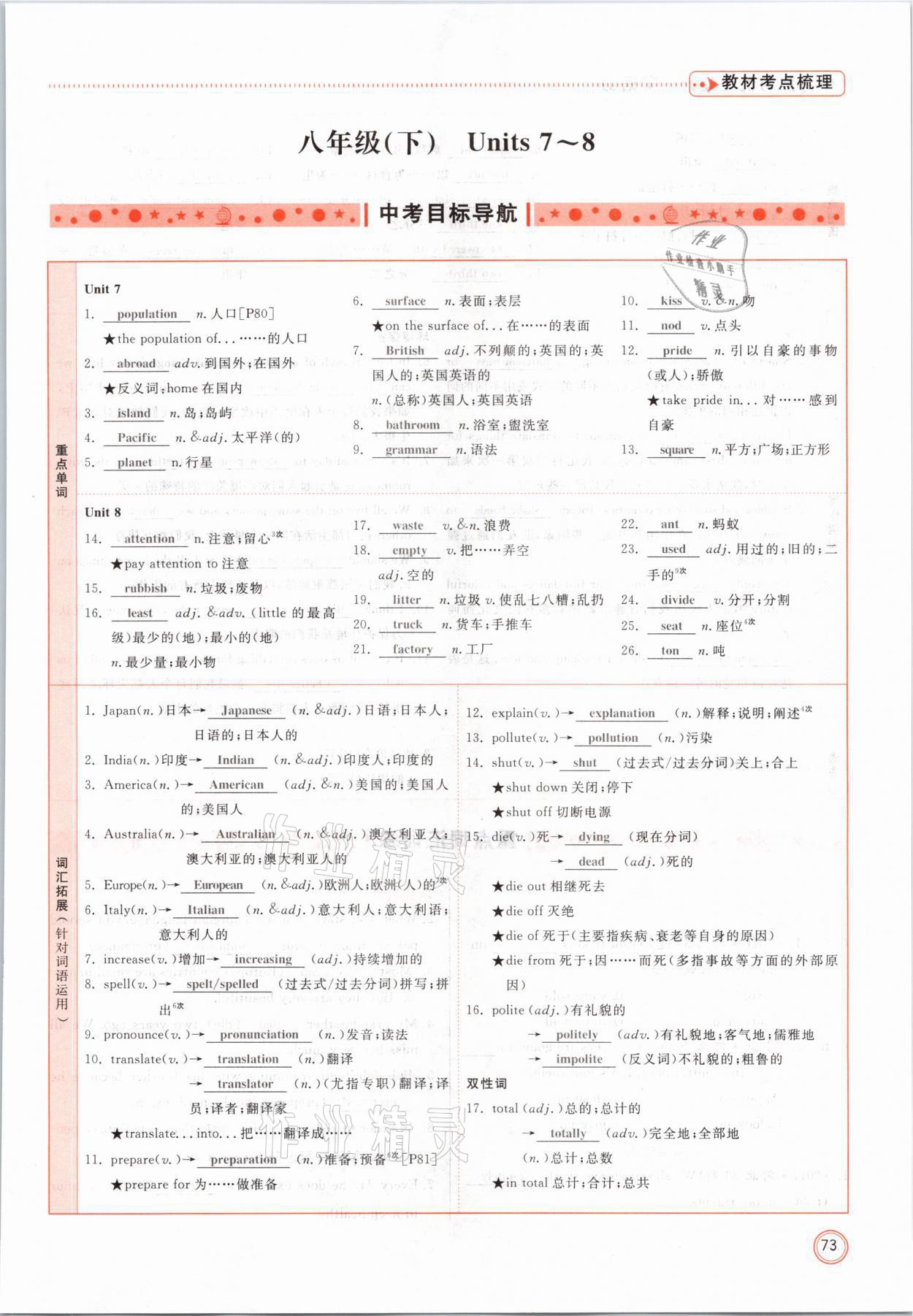 2021年冀考金榜中考總復習優(yōu)化設計英語冀教版 參考答案第73頁