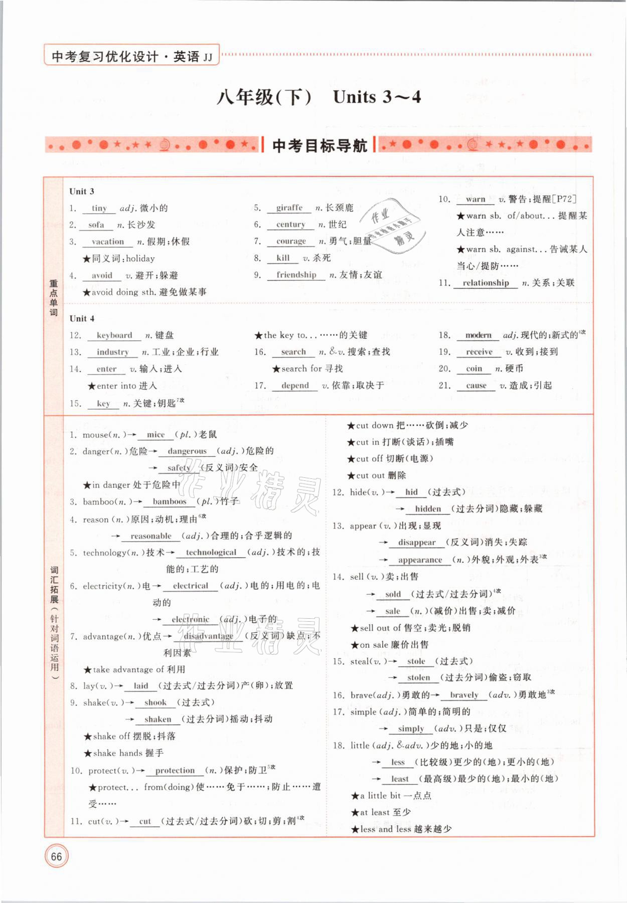 2021年冀考金榜中考總復習優(yōu)化設計英語冀教版 參考答案第66頁