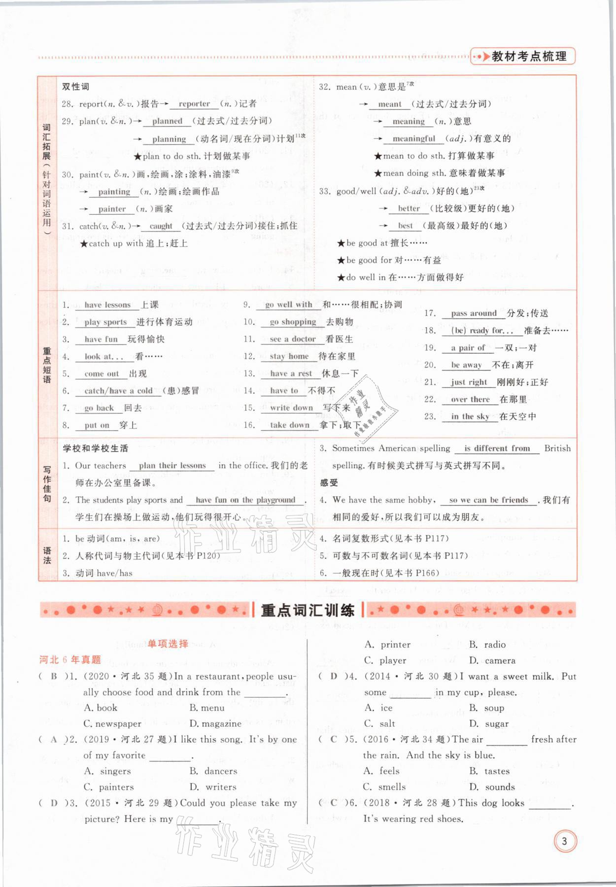 2021年冀考金榜中考總復(fù)習(xí)優(yōu)化設(shè)計(jì)英語(yǔ)冀教版 參考答案第3頁(yè)