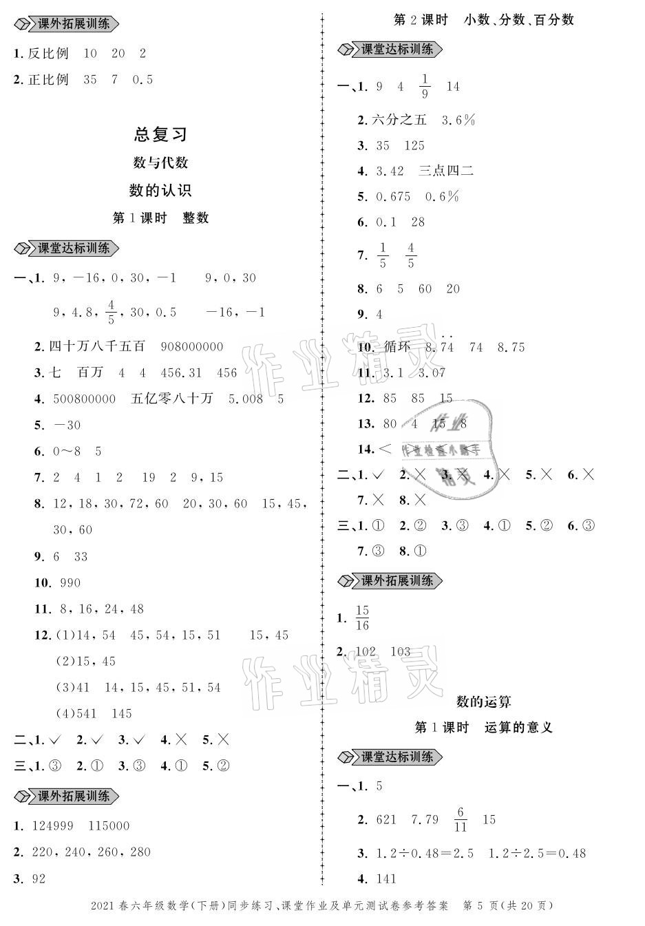 2021年创新作业同步练习六年级数学下册北师大版 参考答案第5页