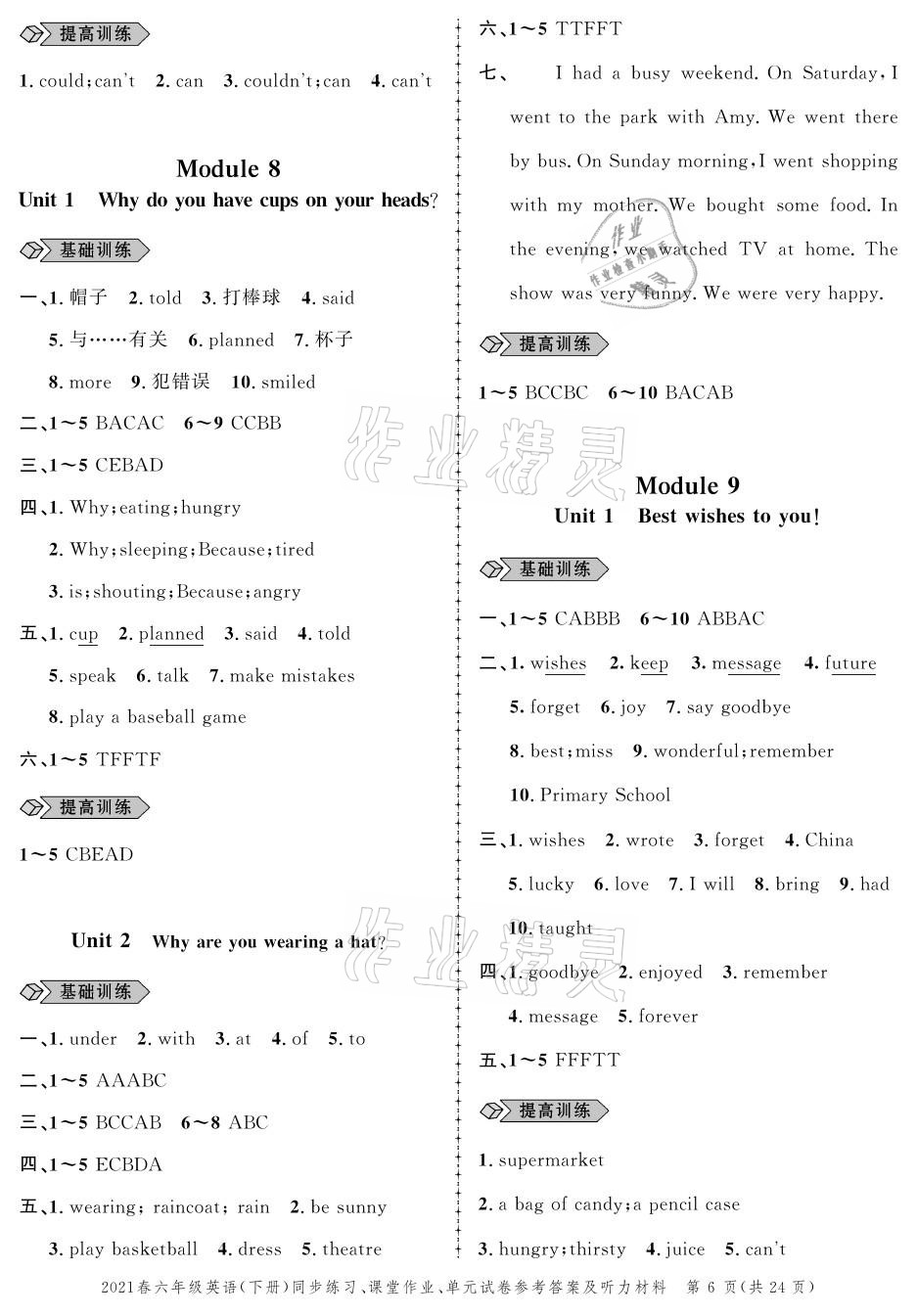 2021年創(chuàng)新作業(yè)同步練習(xí)六年級(jí)英語(yǔ)下冊(cè)外研版 參考答案第6頁(yè)