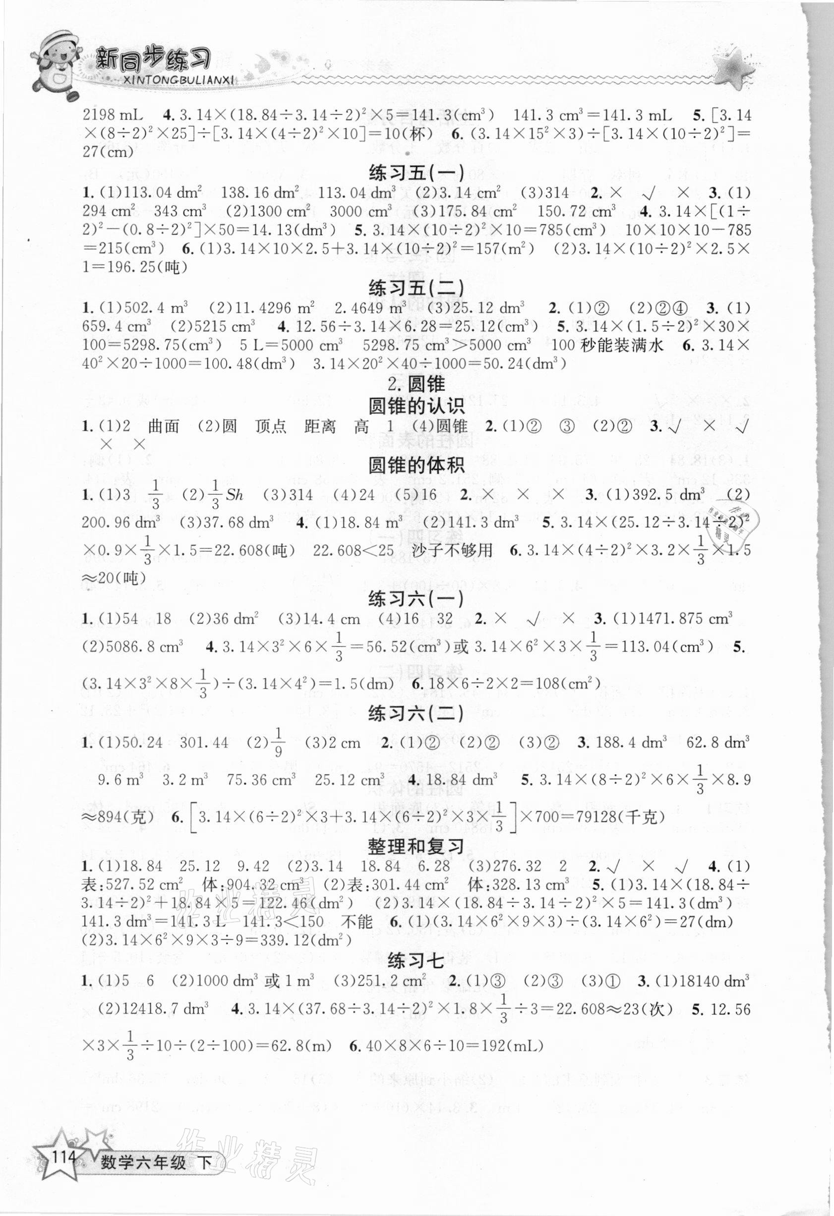 2021年教学练新同步练习六年级数学下册人教版 参考答案第3页